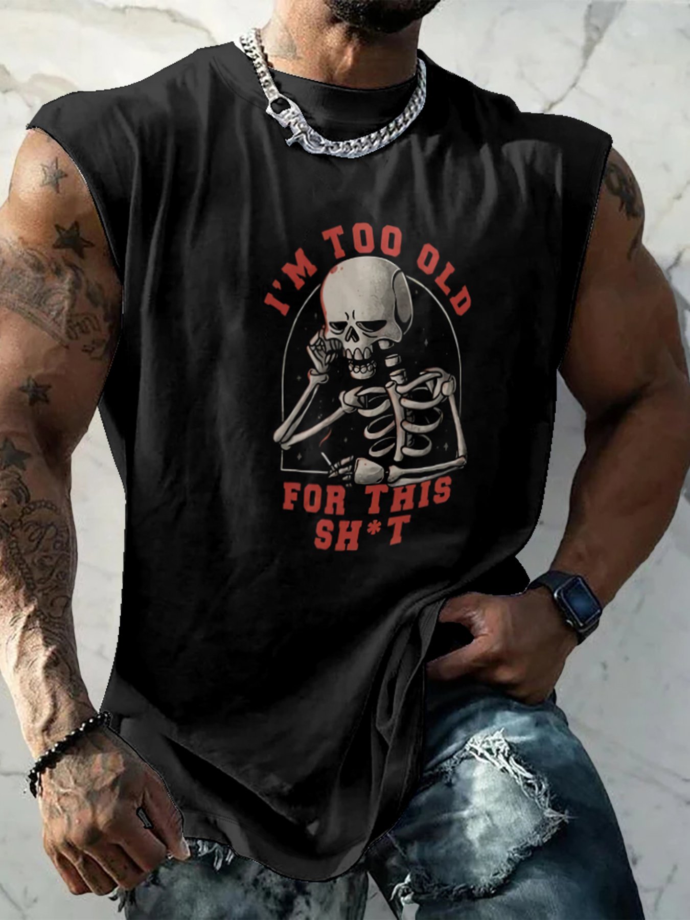 Mens Crewneck Tank Tops Im Too Old For This Shit Beach Sleeveless Shirt