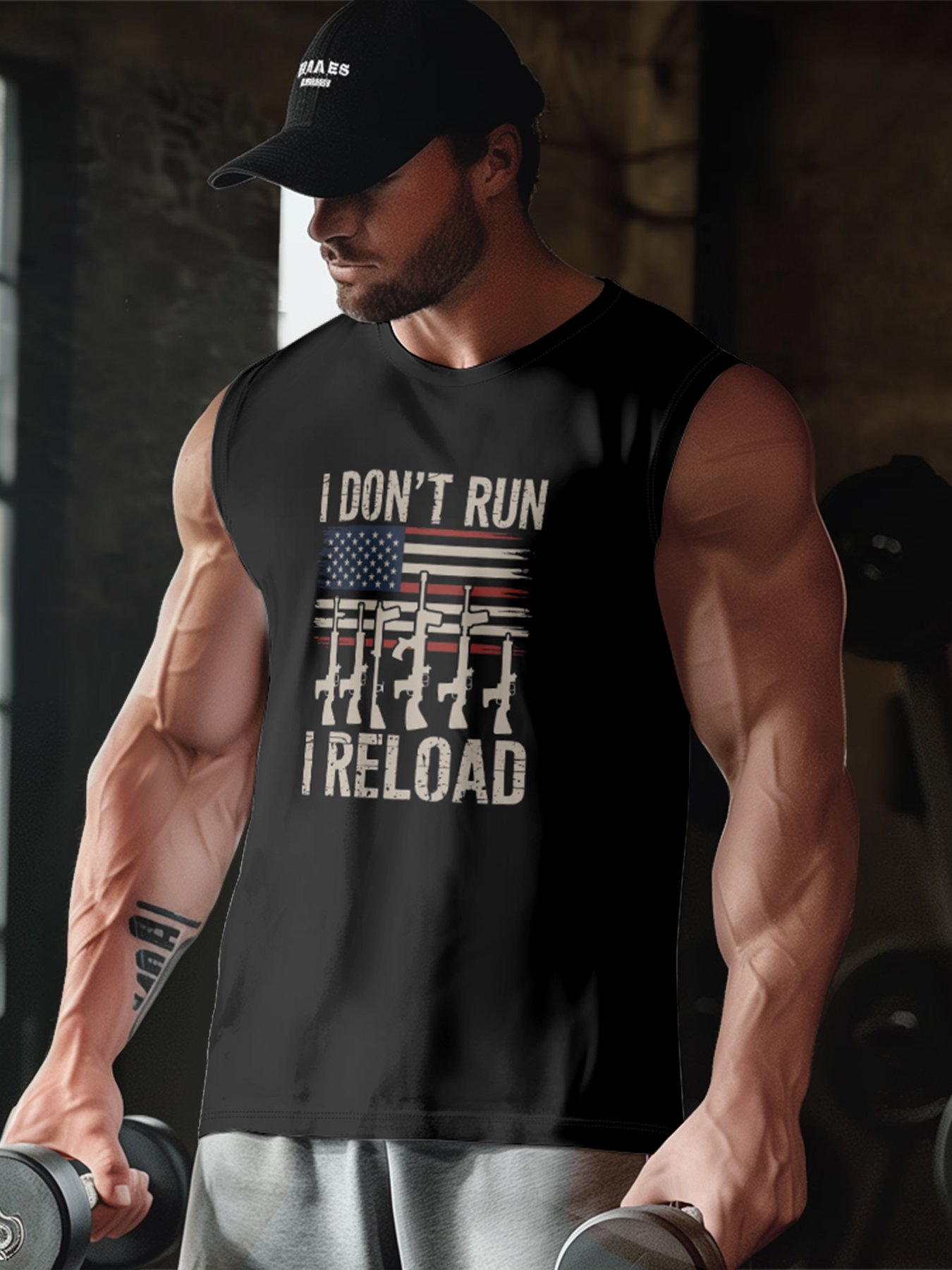 Mens Crewneck Tank Tops I Dont Run I Reload Beach Sleeveless Shirt