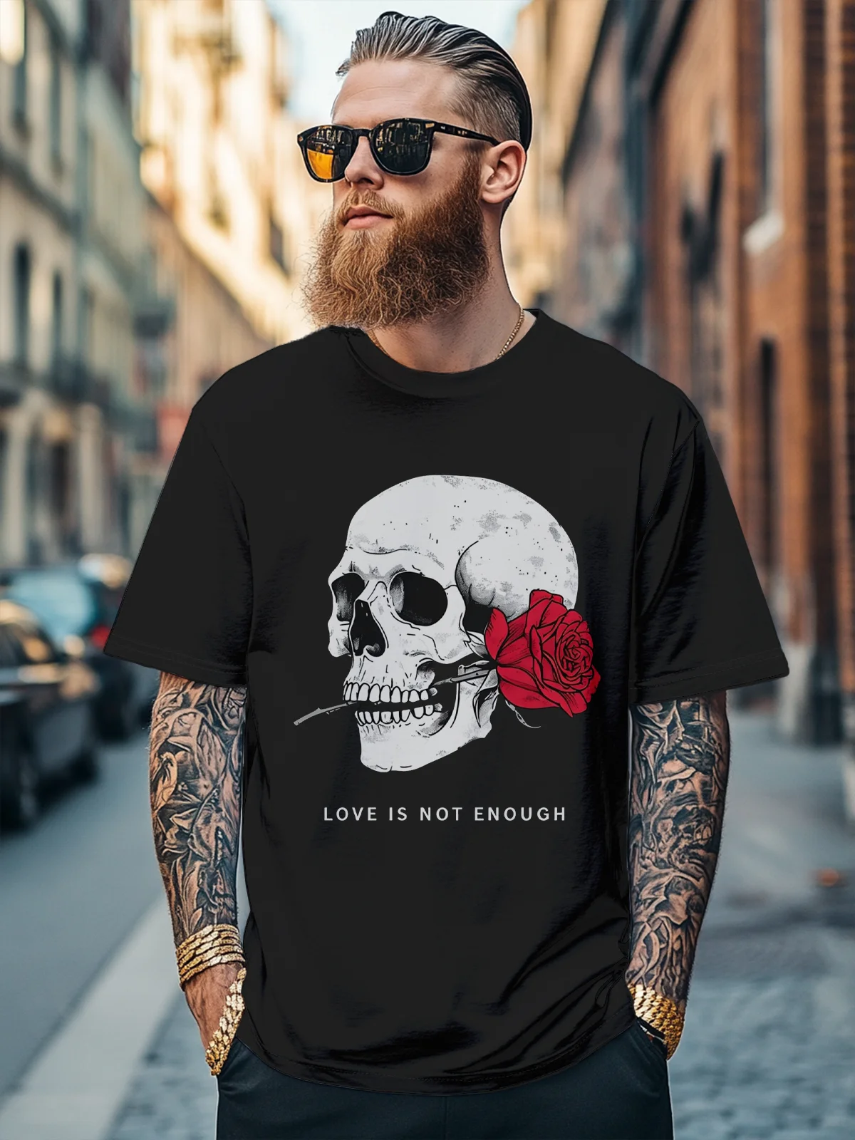 Men's Rock Punk Skull Rose Fitted T-shirts
