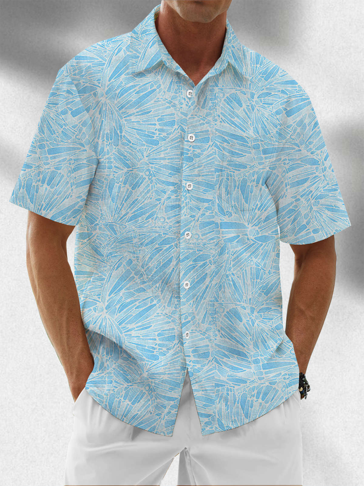 Moisture Wicking Gradient Stripes Chest Pocket Hawaiian Shirt