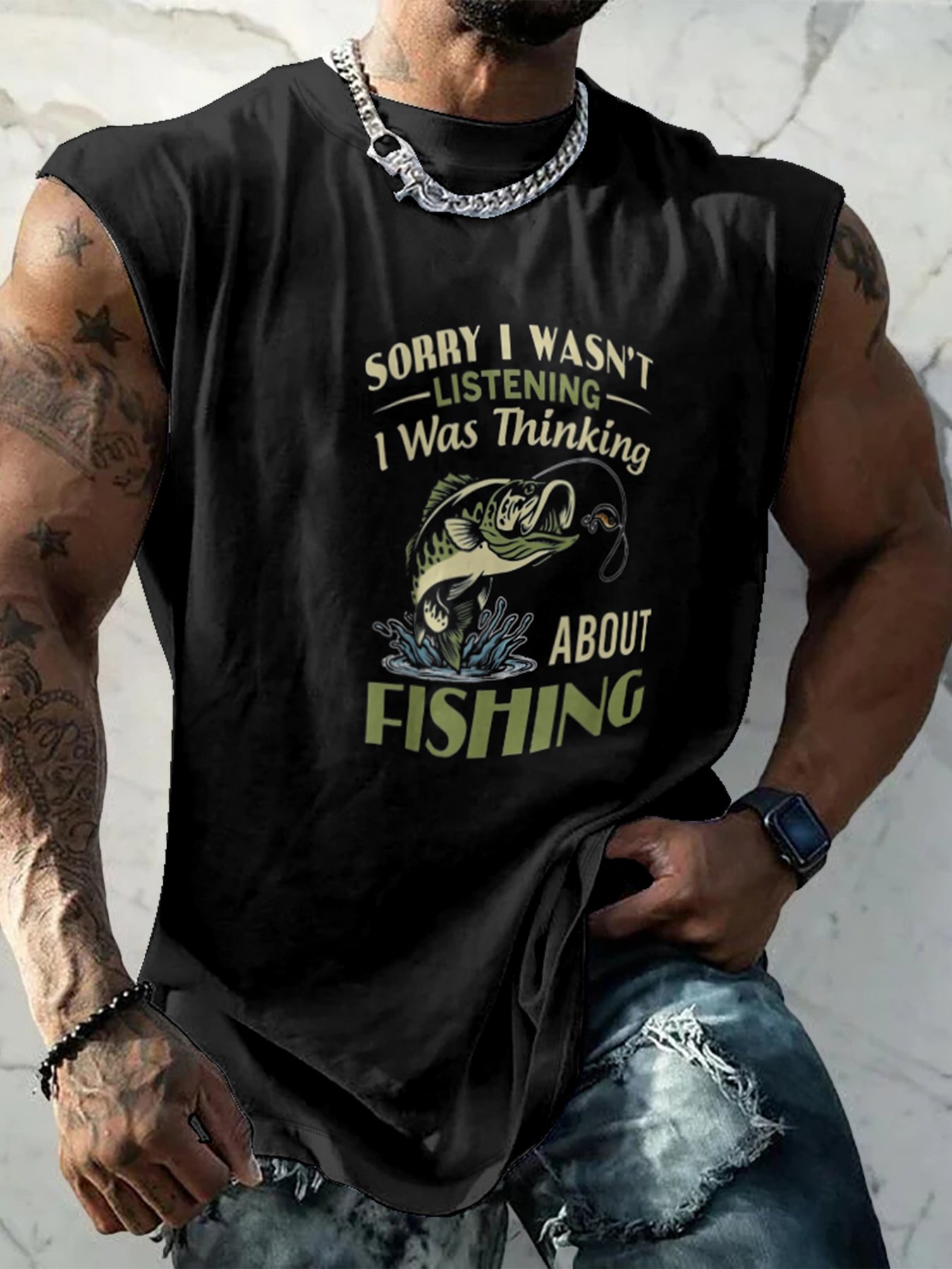 Mens Crewneck Tank Tops Fishing Beach Sleeveless Shirt
