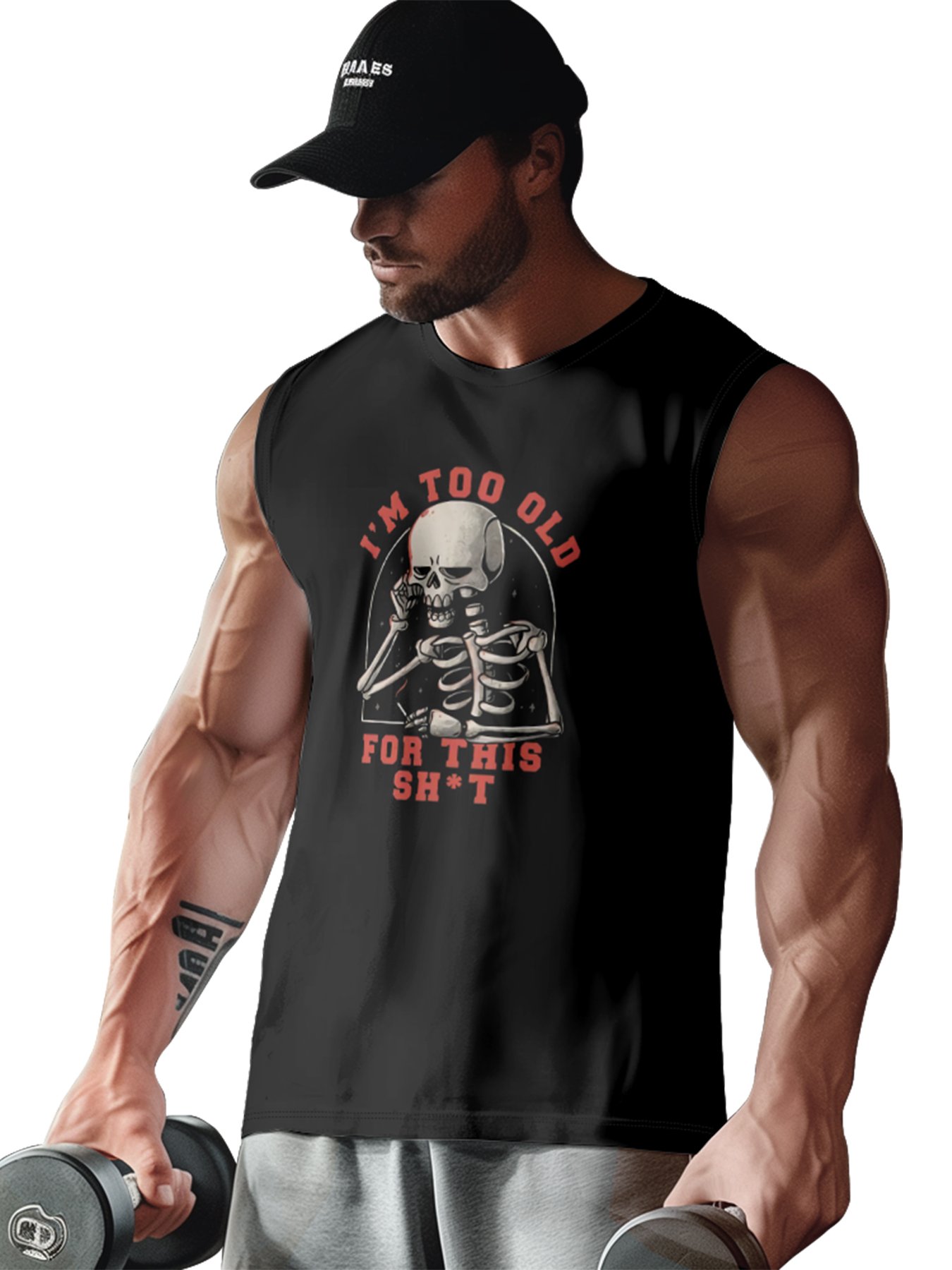 Mens Crewneck Tank Tops Im Too Old For This Shit Beach Sleeveless Shirt