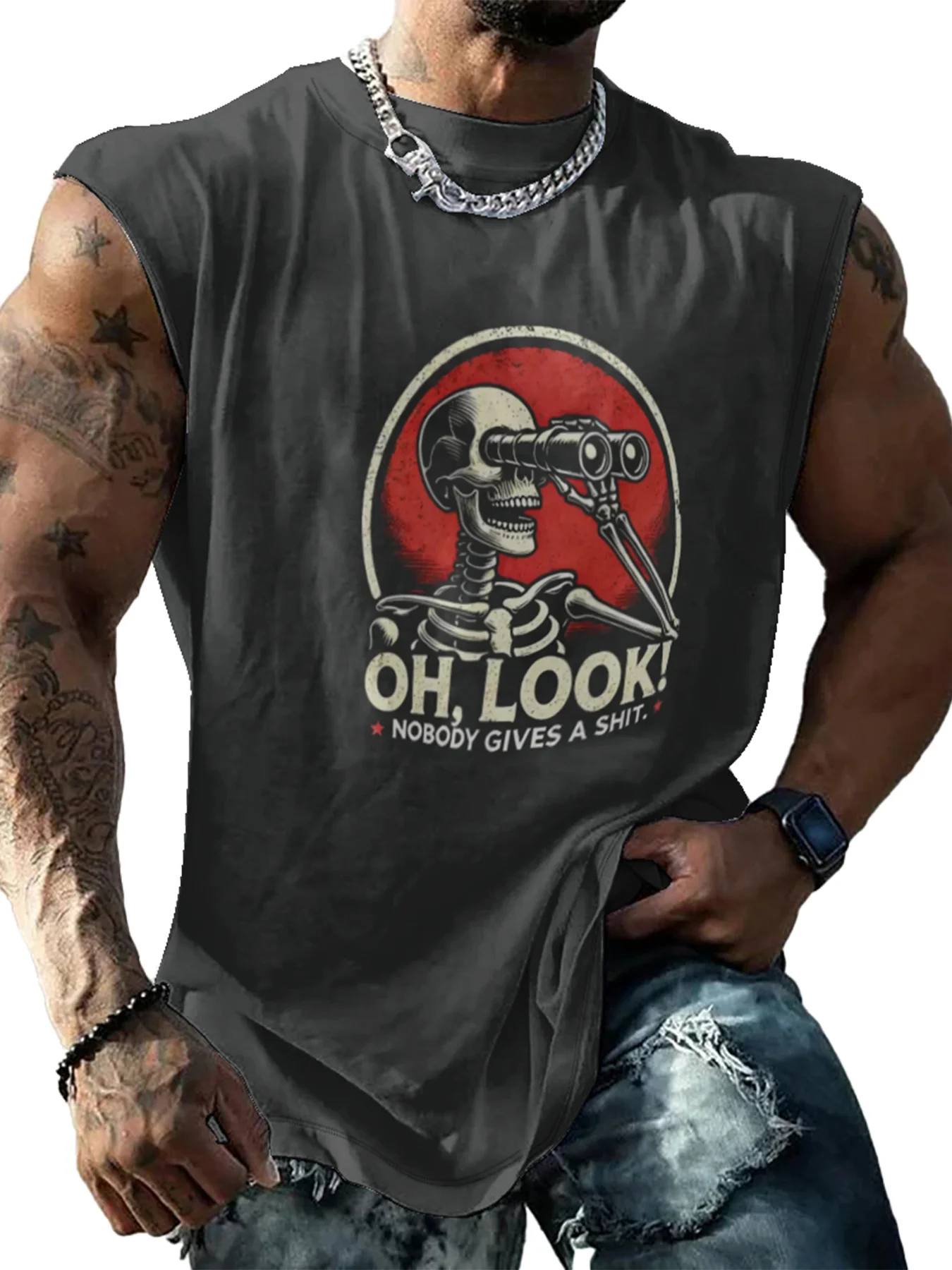 Mens Crewneck Tank Tops Oh Look Nobody Gives A Shit Beach Sleeveless Shirt