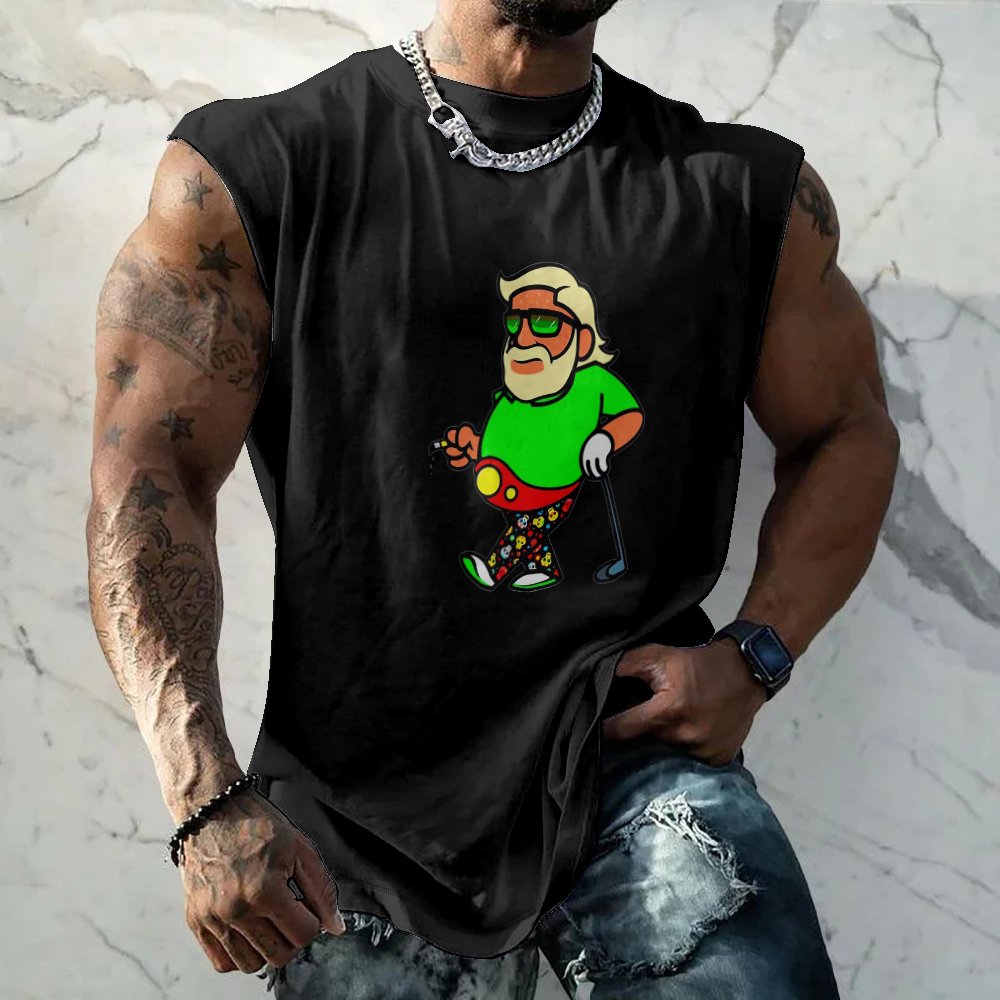 Mens Crewneck Tank Tops Golf Beach Sleeveless Shirt