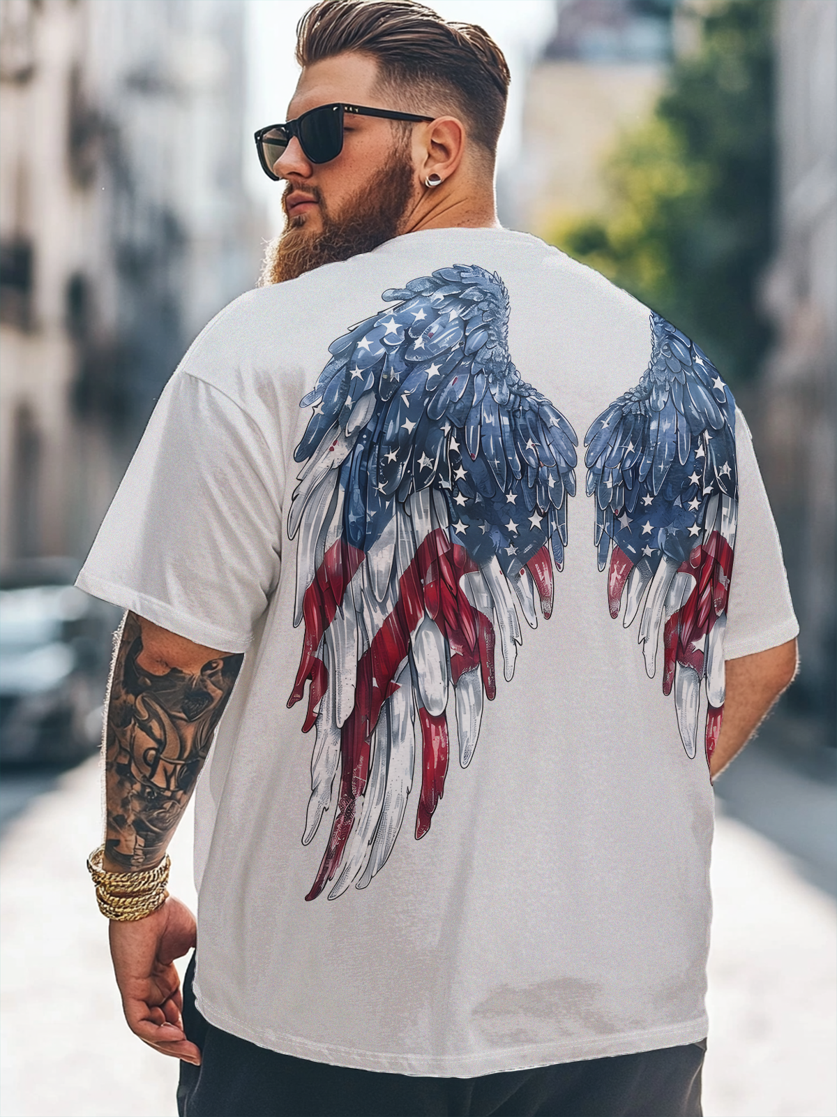 Big Size Men's American Flag Art Independence Day Loose Fit T-shirt