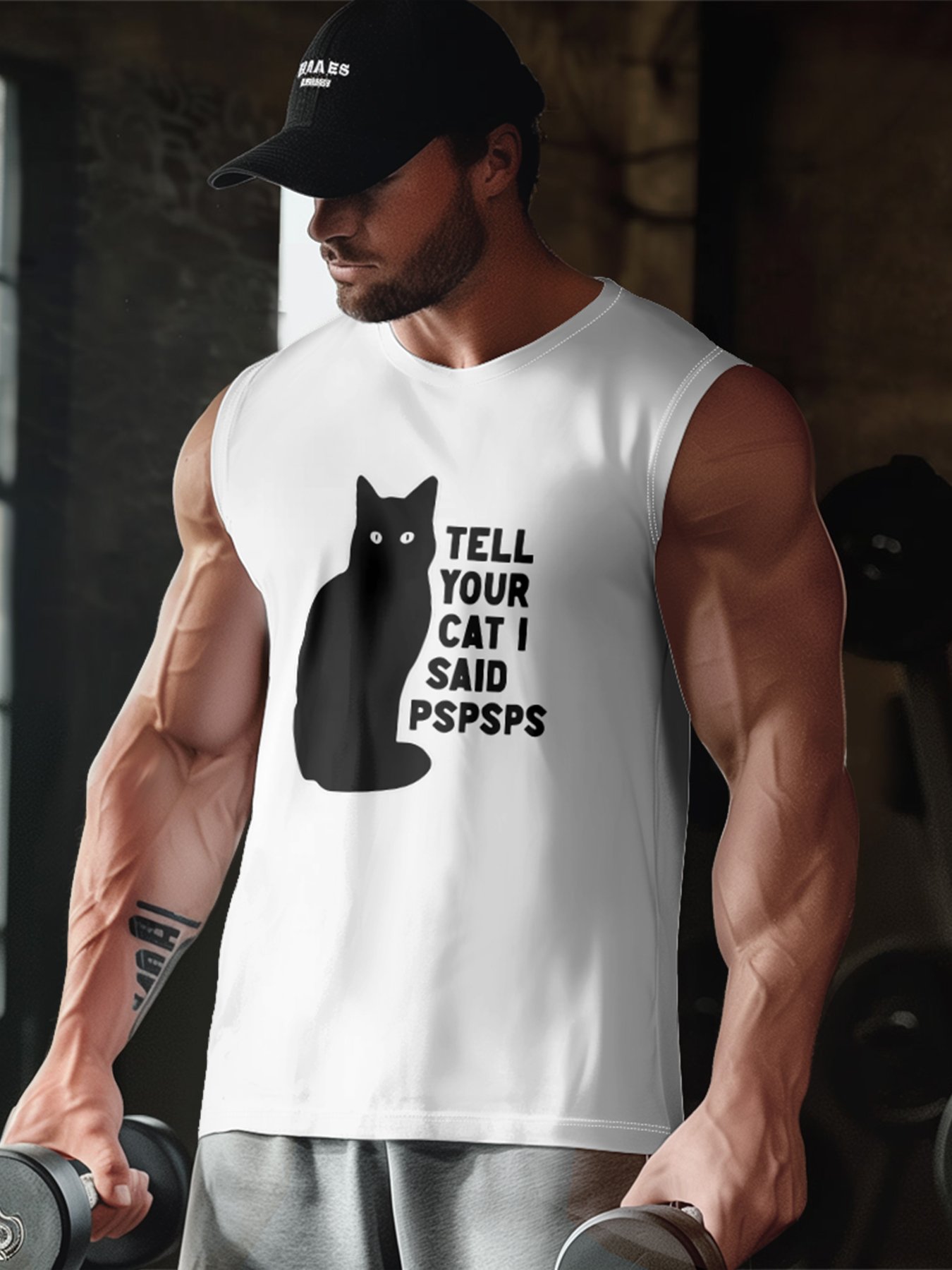 Mens Crewneck Tank Tops Black Cat Beach Sleeveless Shirt