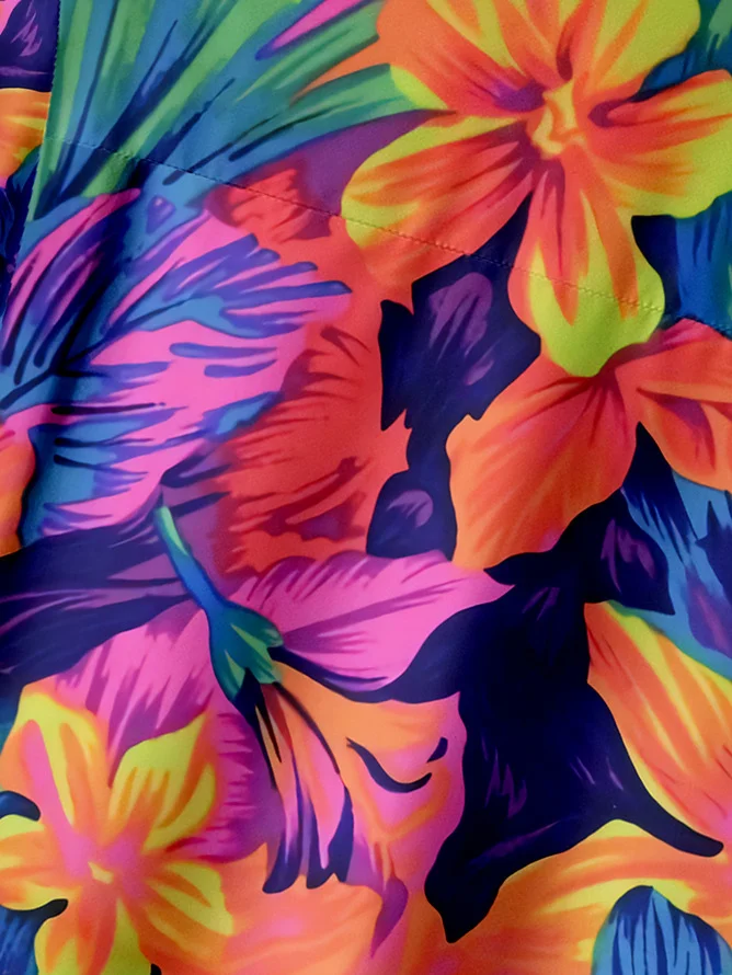 Tall Size Moisture-wicking Floral Chest Pocket Hawaiian Shirt