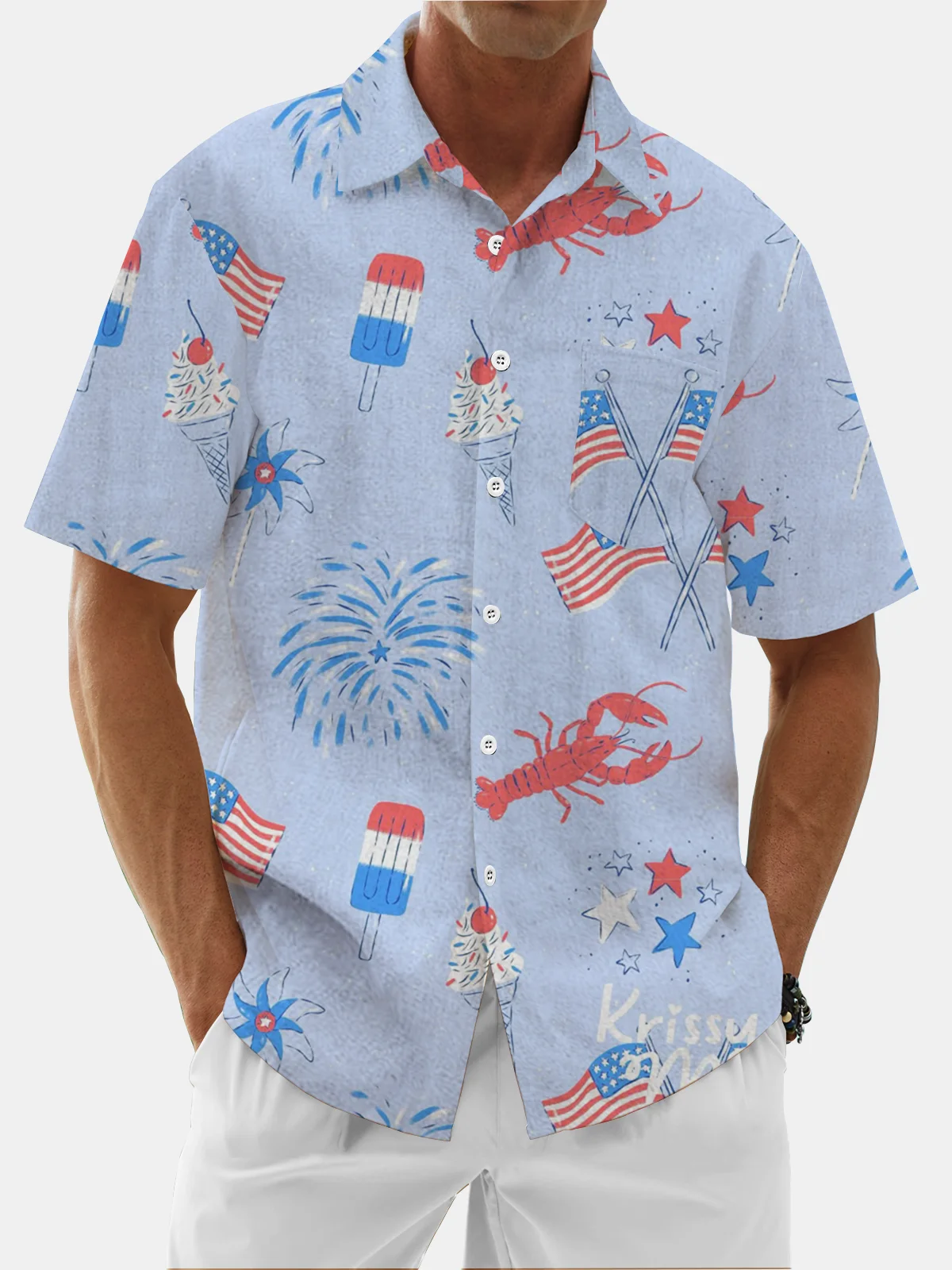 Moisture Wicking 4th of July Chest Pocket Hawaiian Shirt