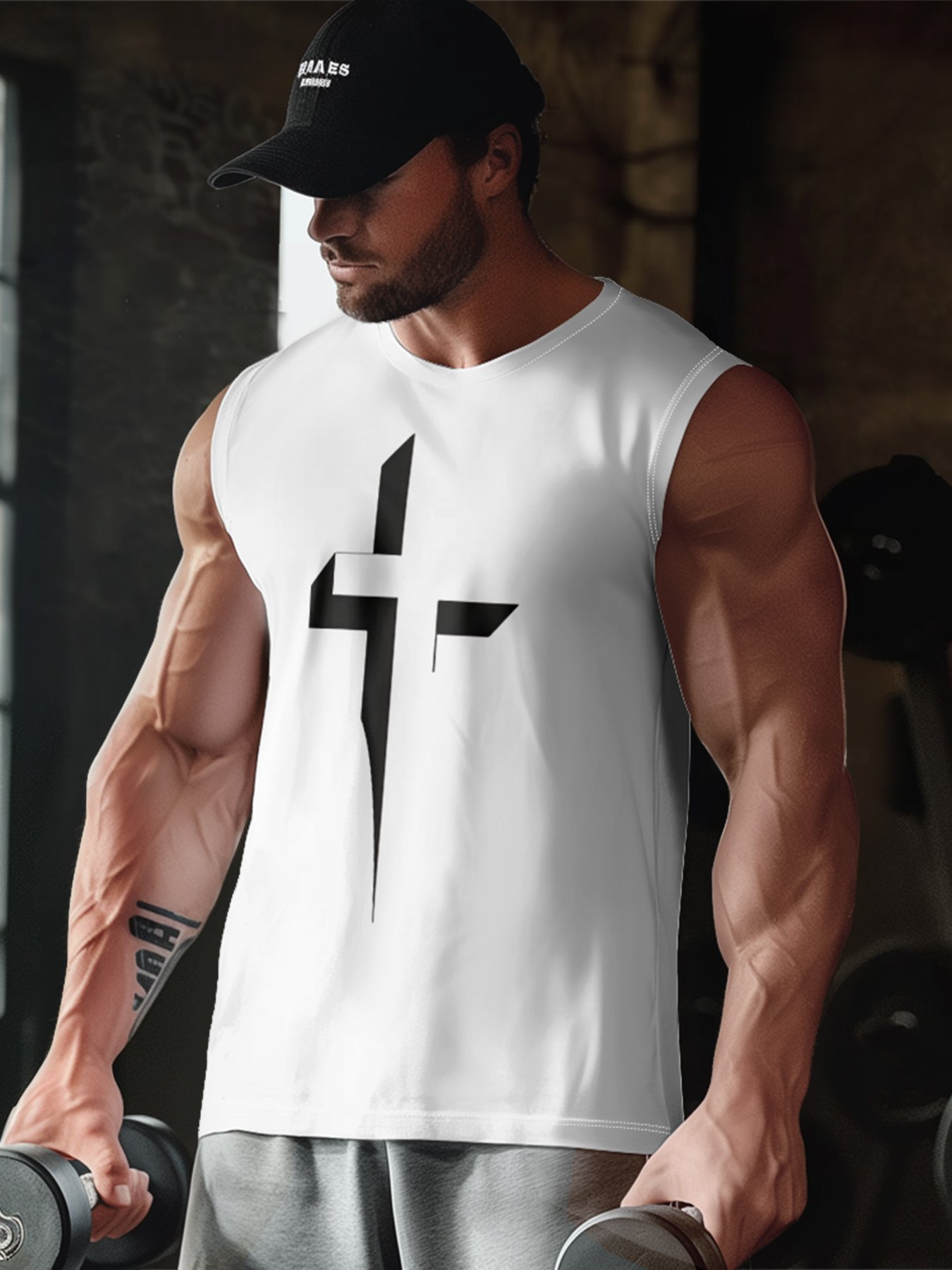 Mens Crewneck Tank Tops Jesus Cross Beach Sleeveless Shirt