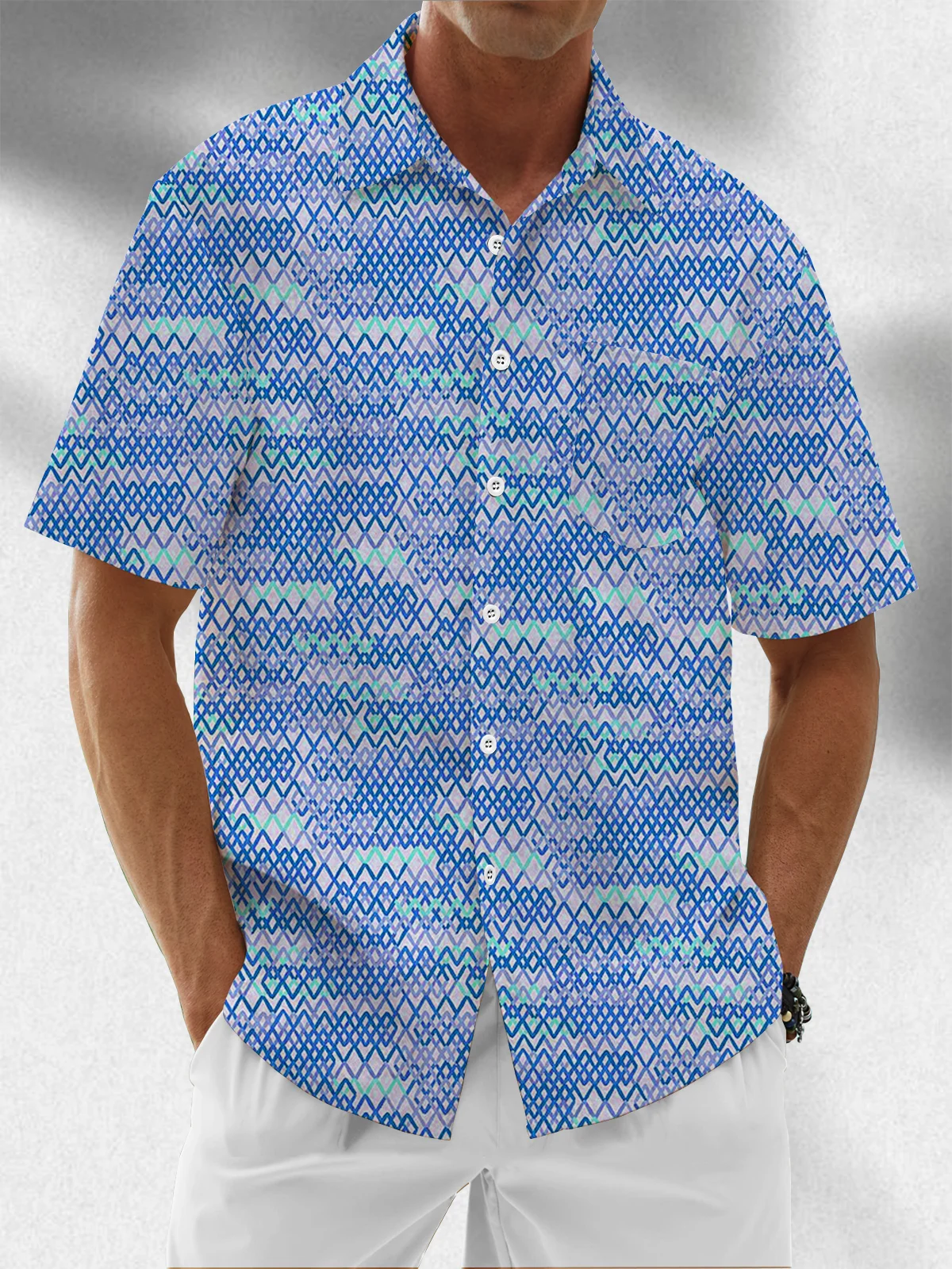 Moisture Wicking Ombre Print Chest Pocket Hawaiian Shirt