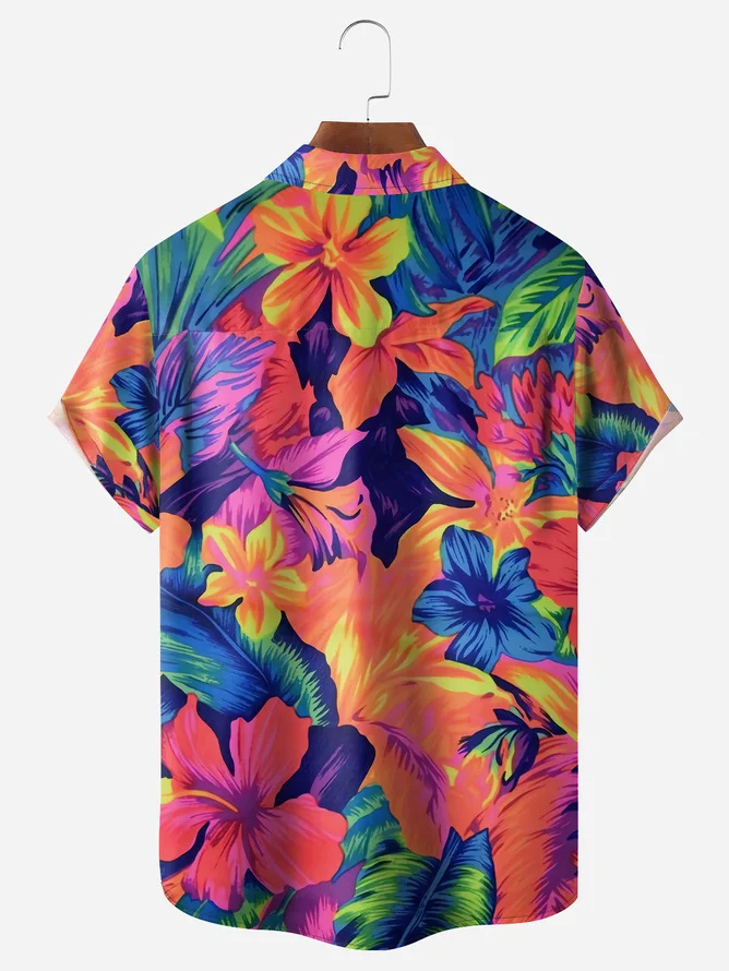 Tall Size Moisture-wicking Floral Chest Pocket Hawaiian Shirt