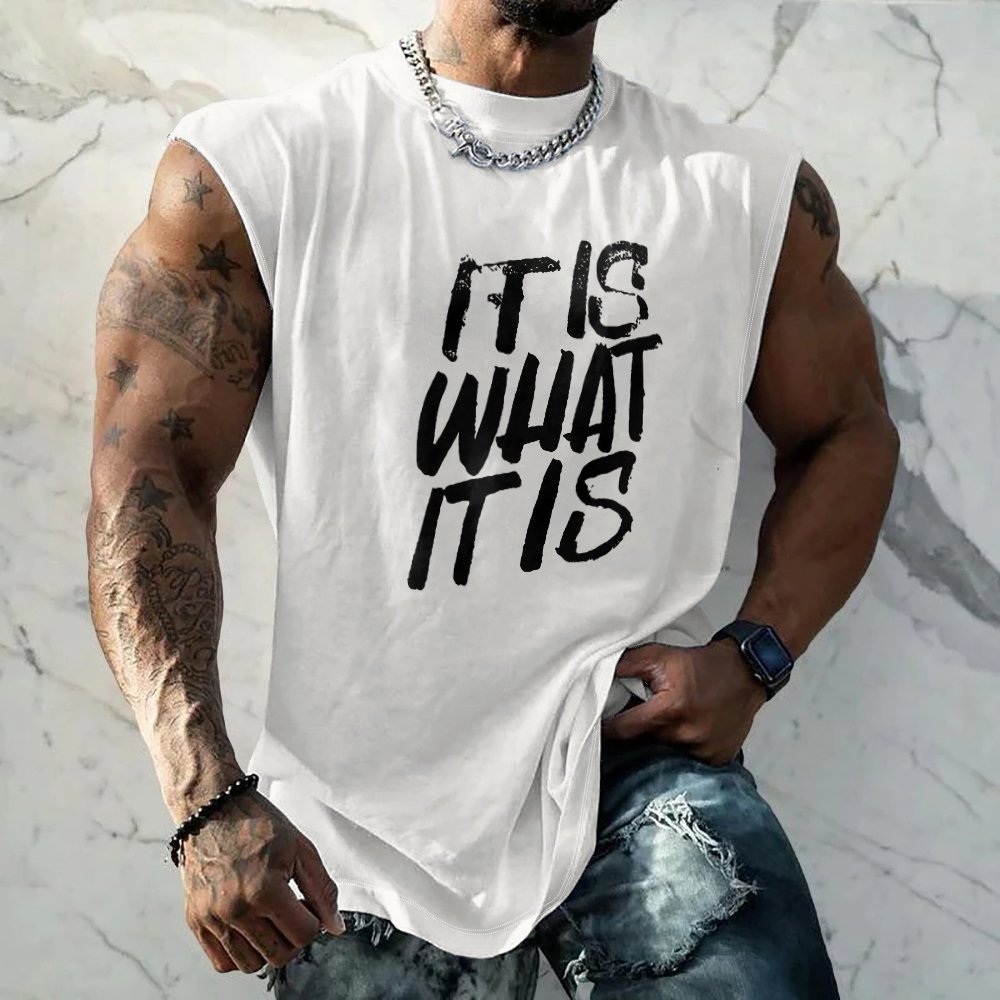 Mens Crewneck Tank Tops It Is What It Is Beach Sleeveless Shirt