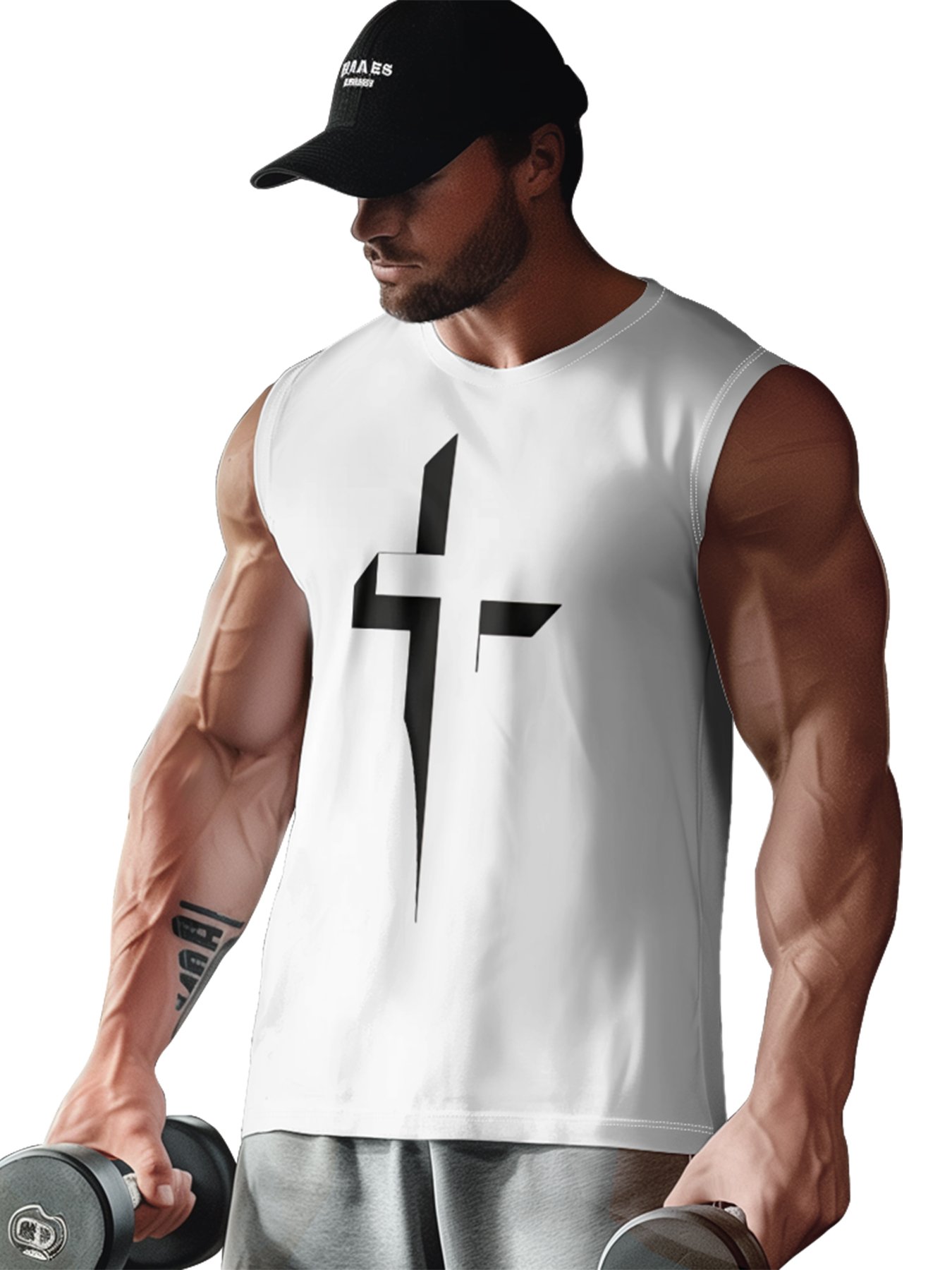 Mens Crewneck Tank Tops Jesus Cross Beach Sleeveless Shirt