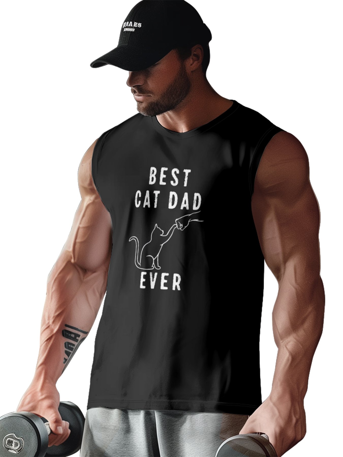 Mens Crewneck Tank Tops Father‘s Day Cat Dad Beach Sleeveless Shirt
