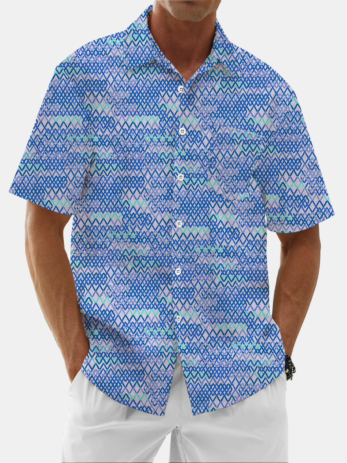 Moisture Wicking Ombre Print Chest Pocket Hawaiian Shirt