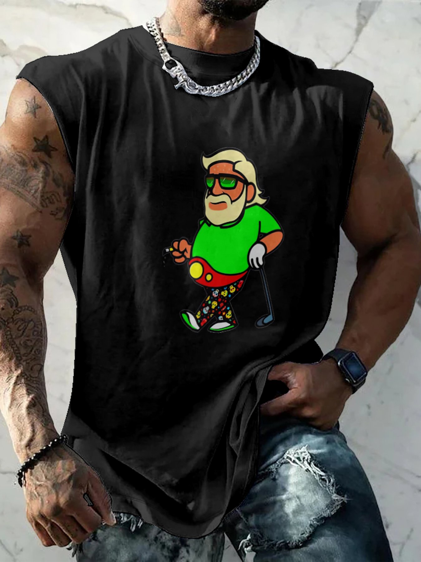 Mens Crewneck Tank Tops Golf Beach Sleeveless Shirt