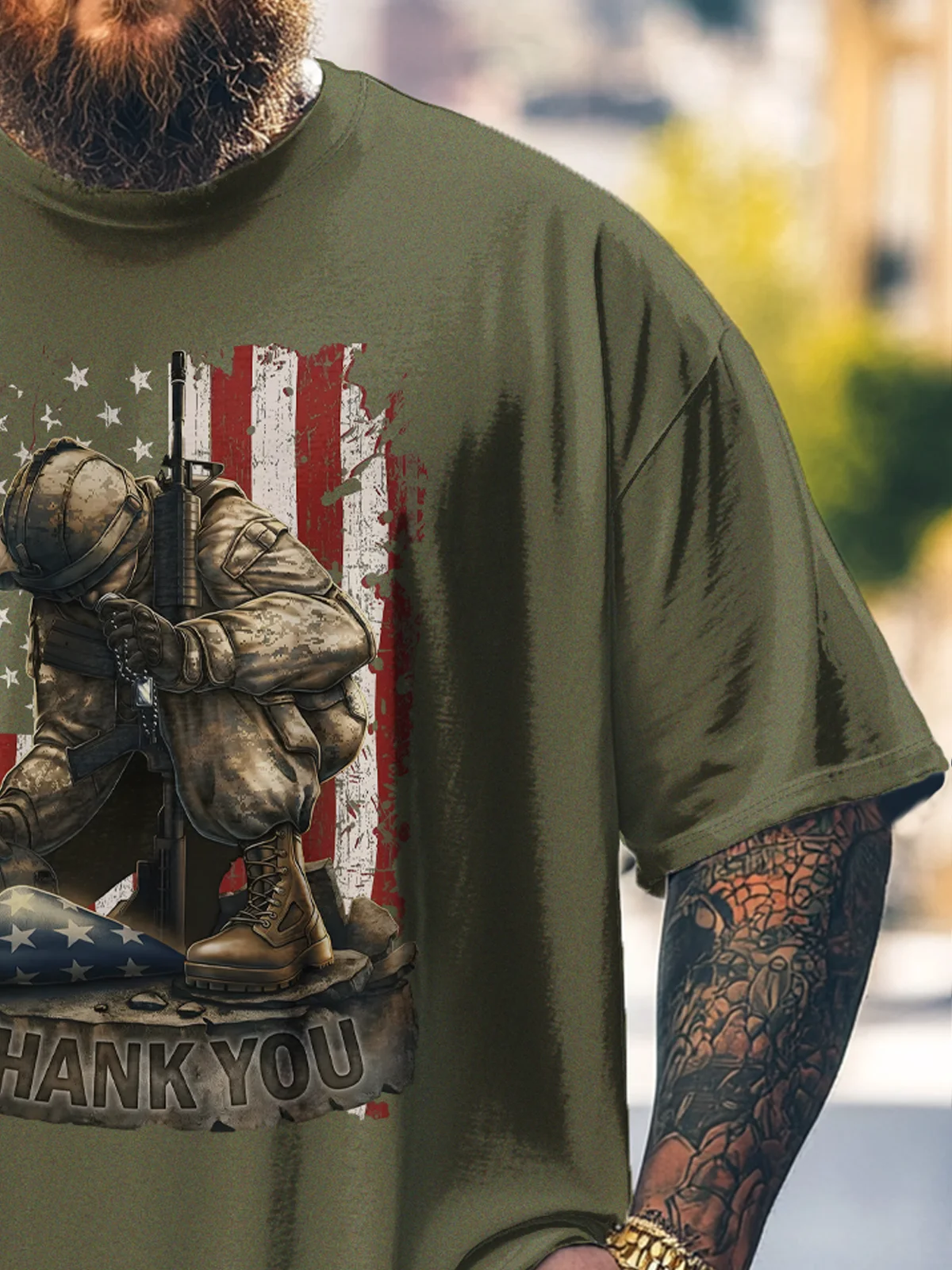 Big Size Men's Memorial Day American Flag Loose T-shirt