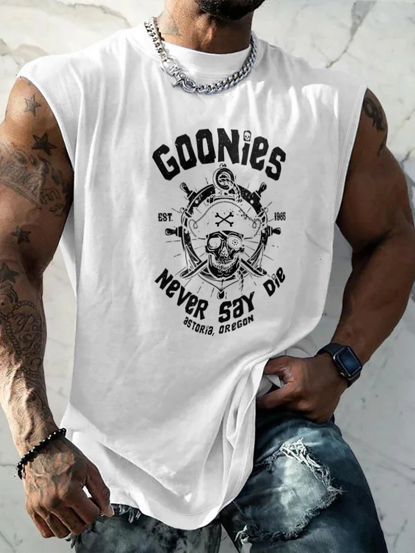 Mens Crewneck Tank Tops Pirate Beach Sleeveless Shirt