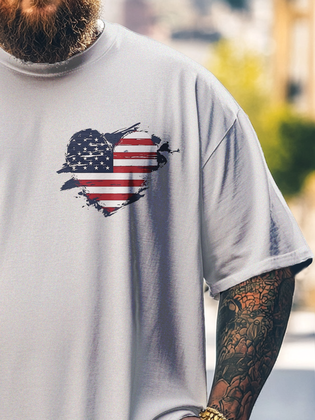 Big Size Men's American Flag Art Independence Day Loose Fit T-shirt