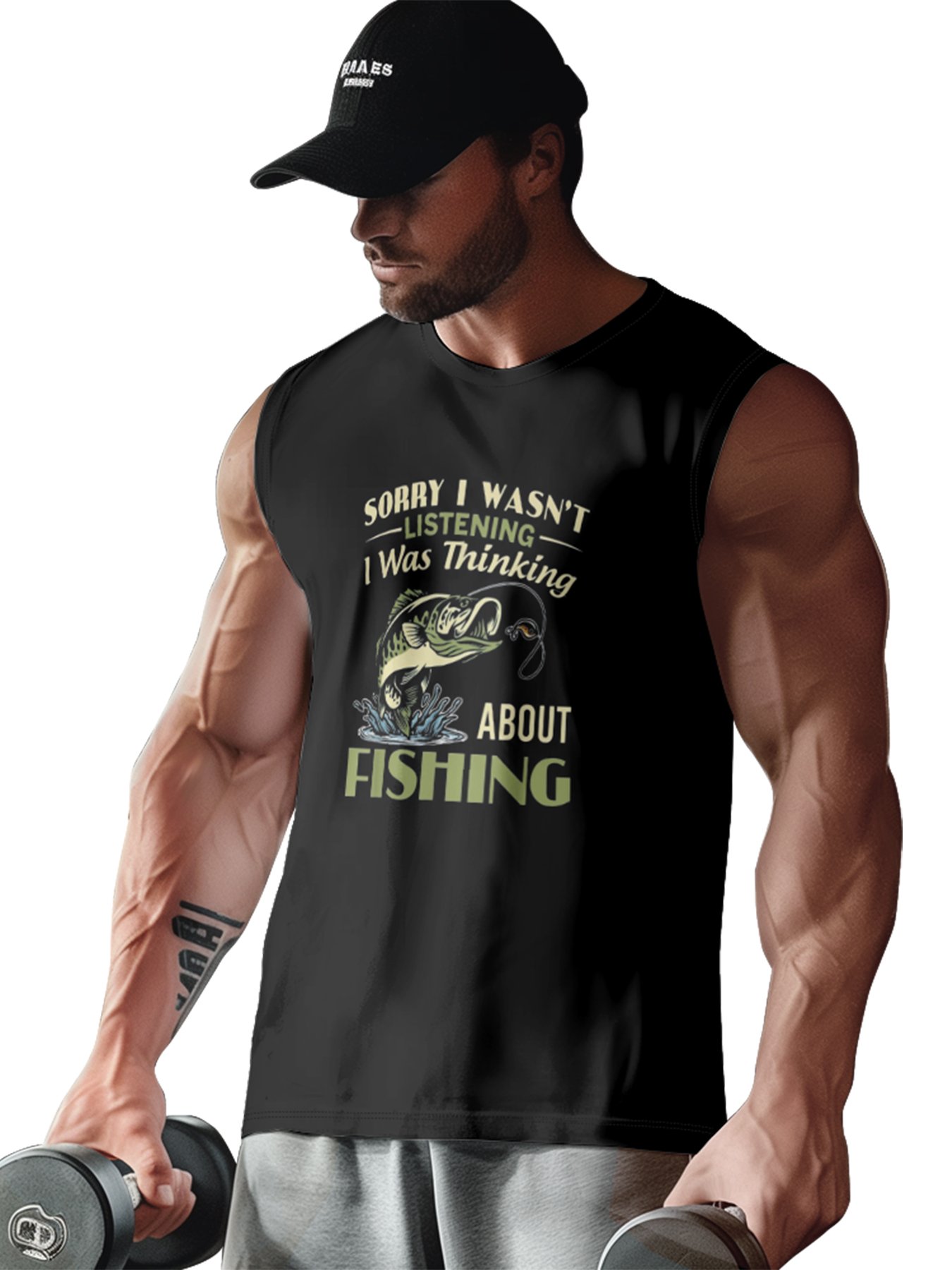 Mens Crewneck Tank Tops Fishing Beach Sleeveless Shirt