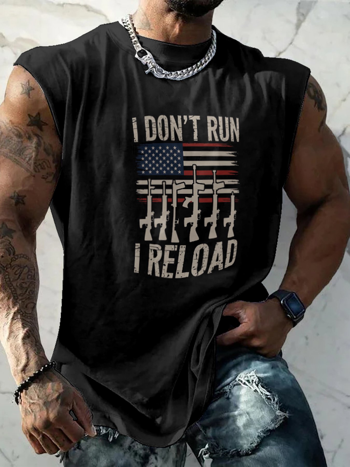 Mens Crewneck Tank Tops I Dont Run I Reload Beach Sleeveless Shirt