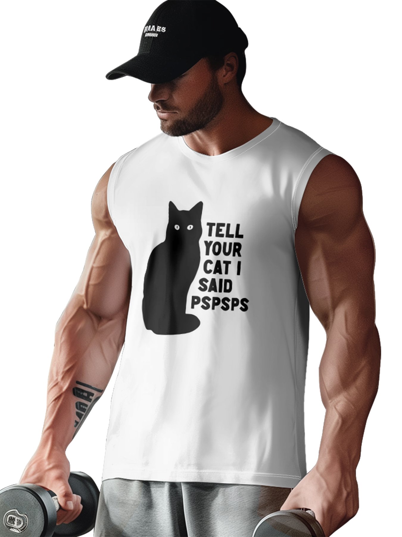 Mens Crewneck Tank Tops Black Cat Beach Sleeveless Shirt