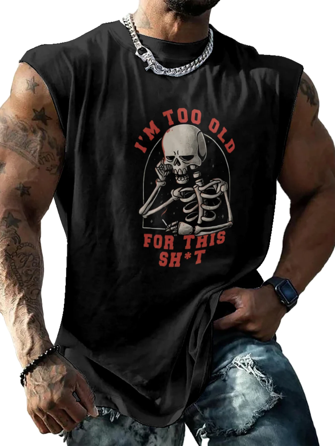 Mens Crewneck Tank Tops Im Too Old For This Shit Beach Sleeveless Shirt