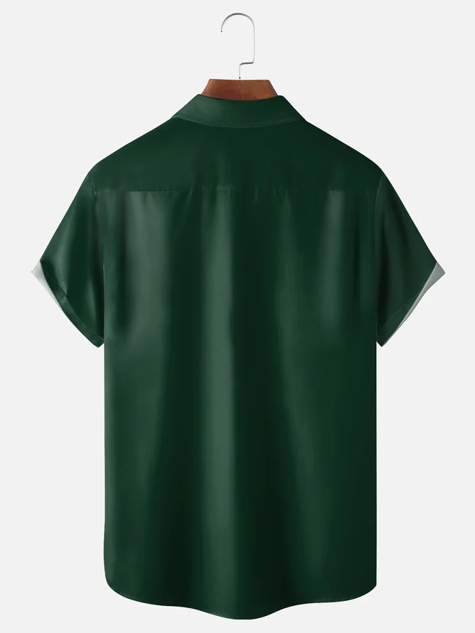 Tall Size Moisture-wicking Poker Symbols Chest Pocket Bowling Shirt