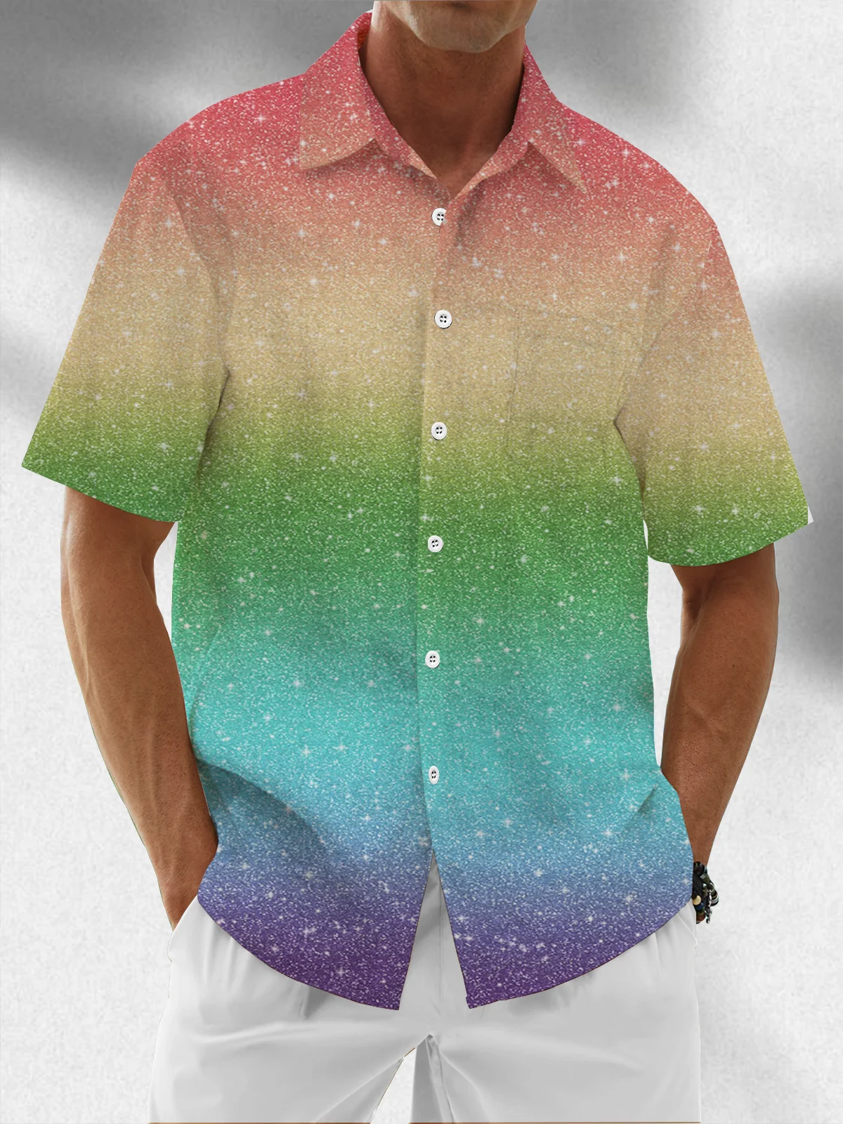Moisture Wicking Ombre Print Chest Pocket Hawaiian Shirt