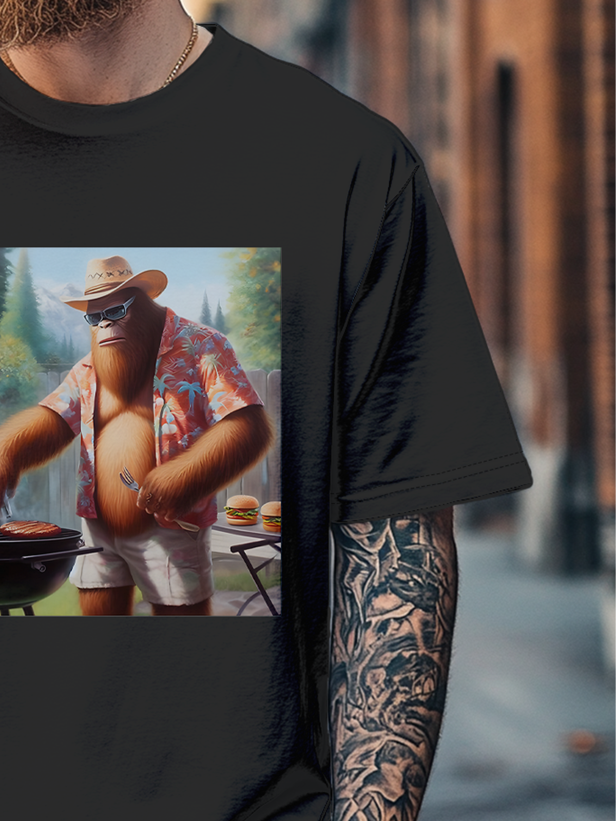 Men's Bigfoot BBQ Party Fitted T-shirts