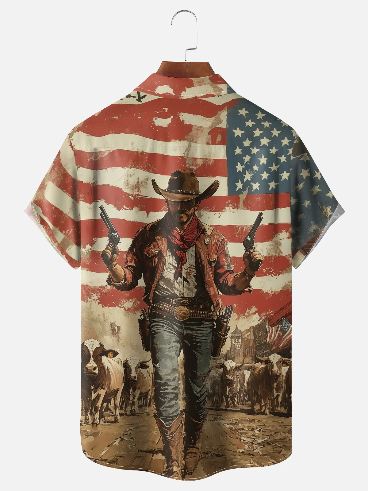 Moisture-wicking American Flag Western Cowboy Chest Pocket National Patriotic Shirt