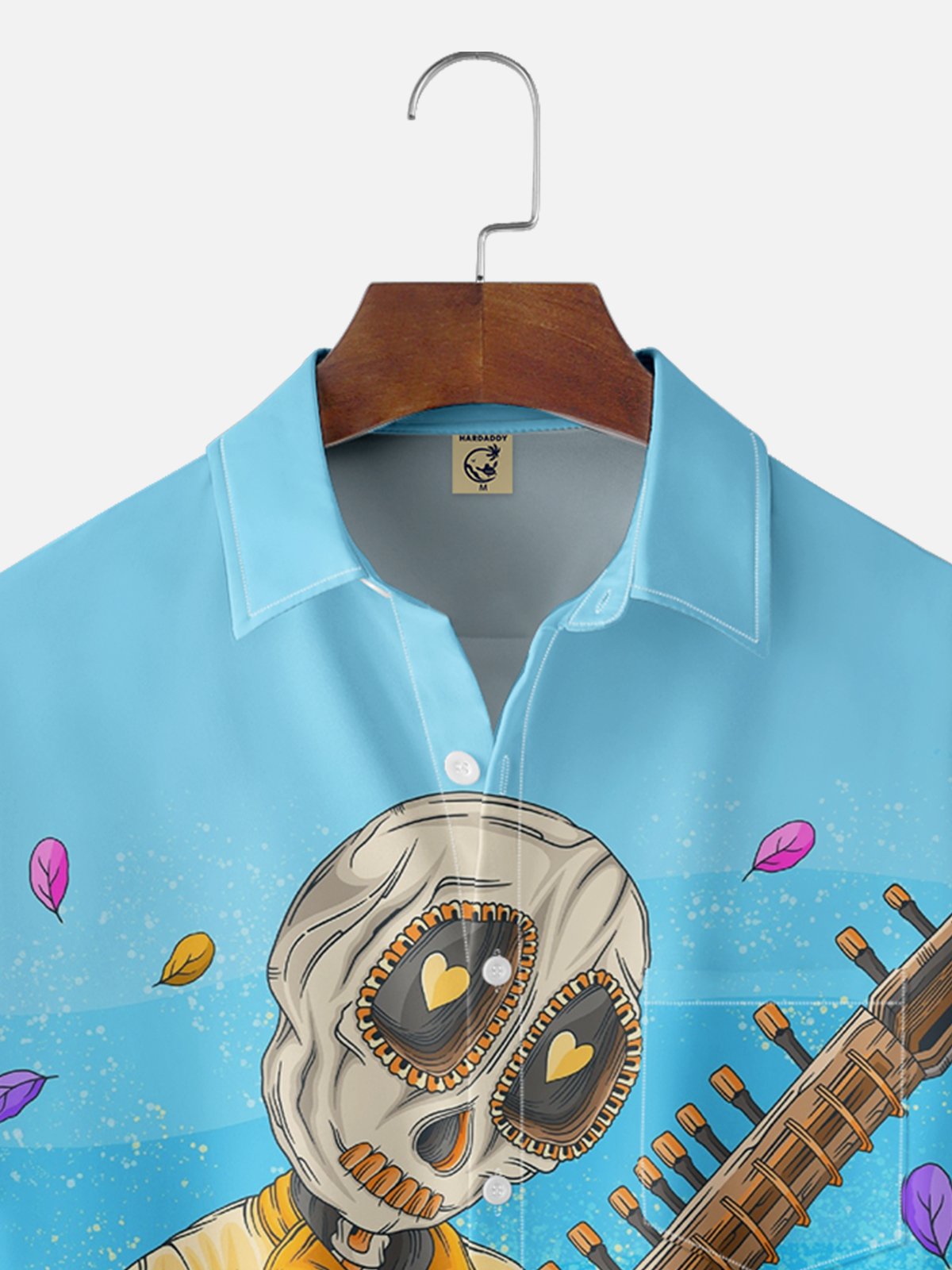 Hardaddy X Artist Woulstain Creado Moisture-wicking Mexican Skull Guitar Chest Pocket Hawaiian Shirt