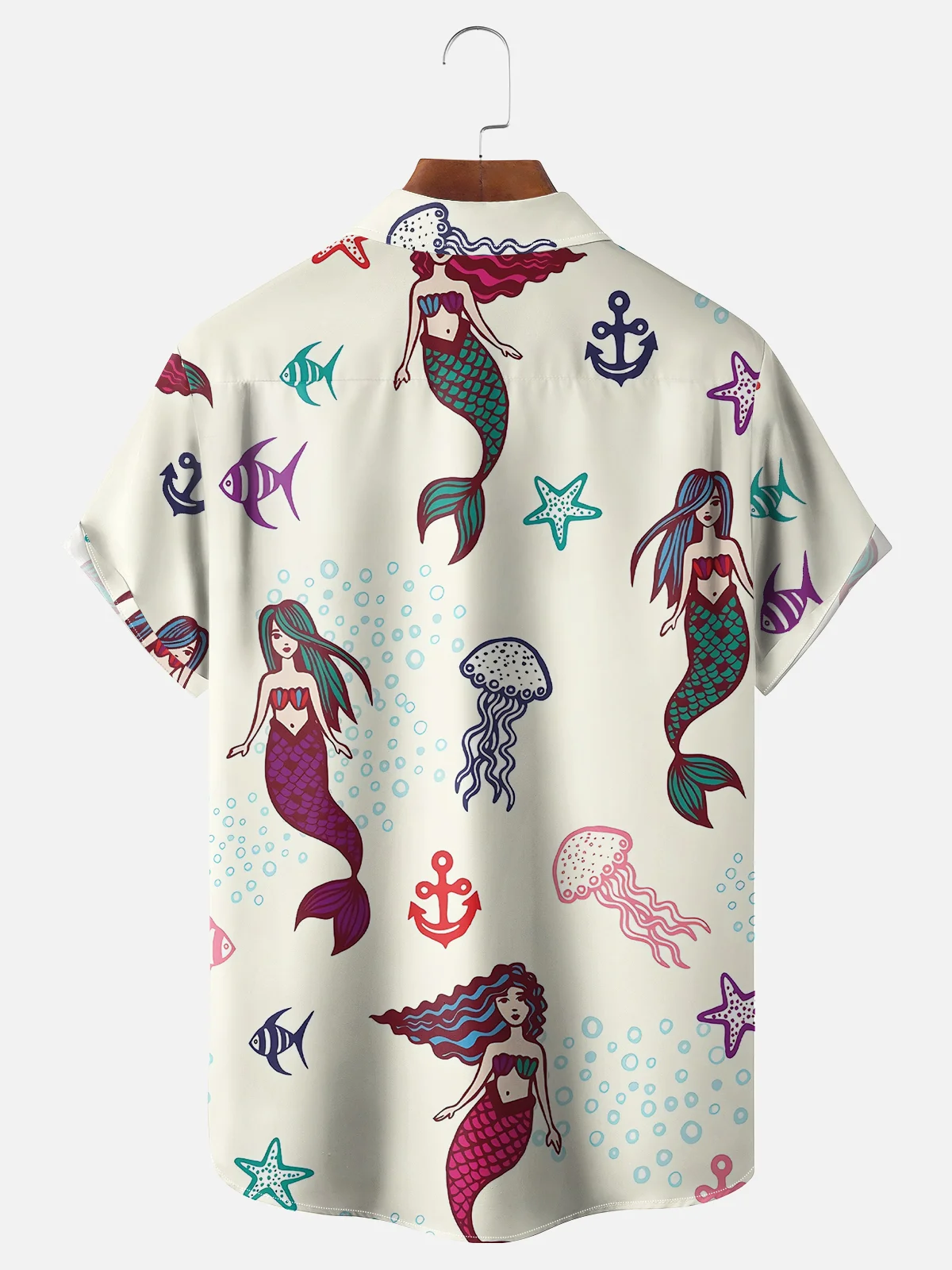 Moisture-wicking Fun Ocean Mermaid Chest Pocket Hawaiian Shirt