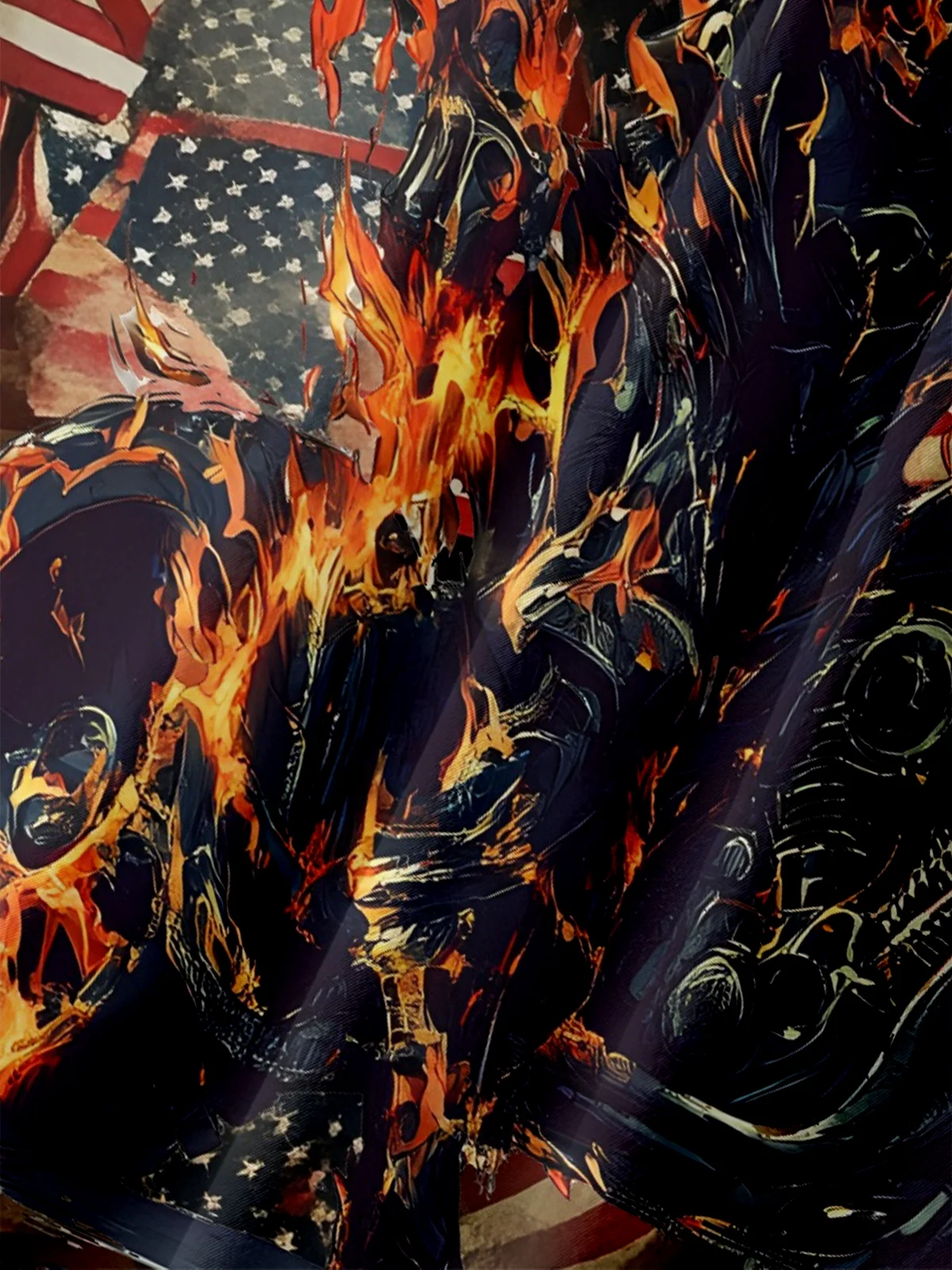 Moisture-wicking American Flag Motorcycle Chest Pocket Casual Shirt