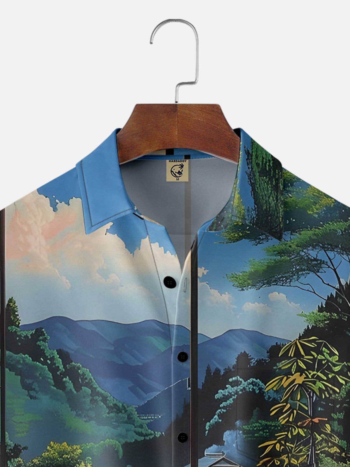 Hardaddy X Artist Clayziq Moisture-wicking Mountain Building Scenery Chest Pocket Hawaiian Shirt