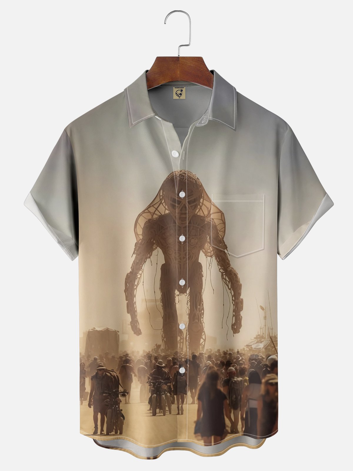 Moisture-wicking Burning Man Festival Black Rock Desert Chest Pocket Hawaiian Shirt