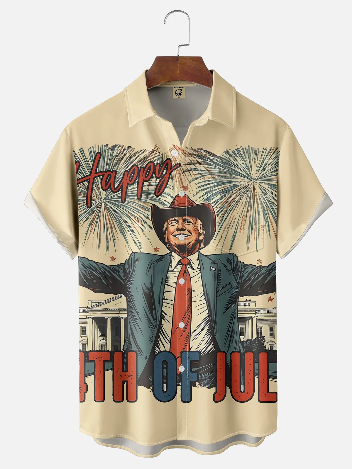 Moisture-wicking Happy Independence Day American Flag Trump Chest Pocket Casual Shirt