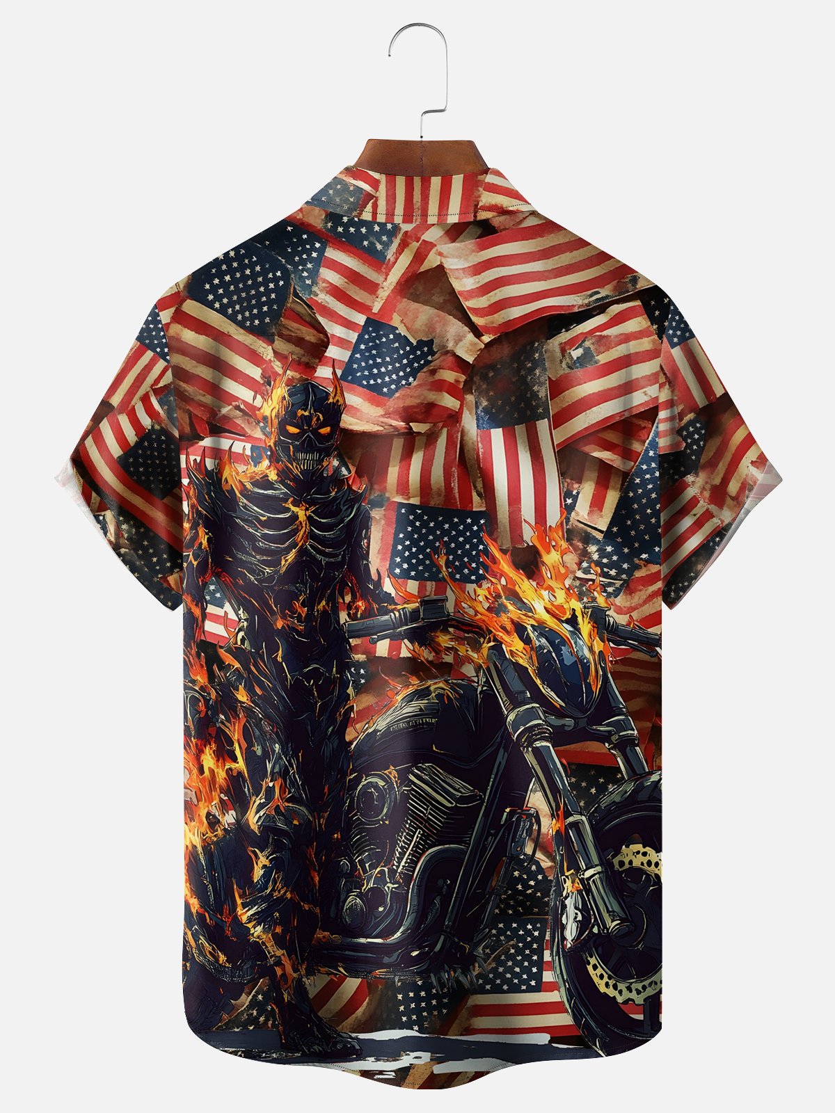 Moisture-wicking American Flag Motorcycle Chest Pocket Casual Shirt