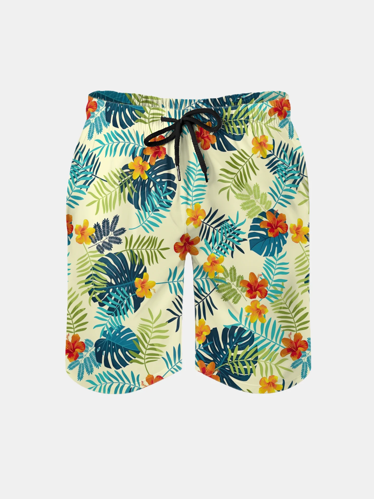 Men's Swim Trunks Hawaiian Tropical Palm Tree Beach Shorts with Pockets