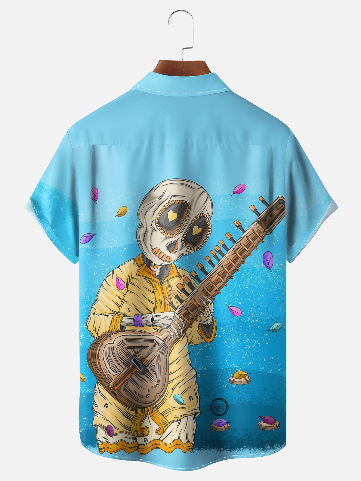 Hardaddy X Artist Woulstain Creado Moisture-wicking Mexican Skull Guitar Chest Pocket Hawaiian Shirt