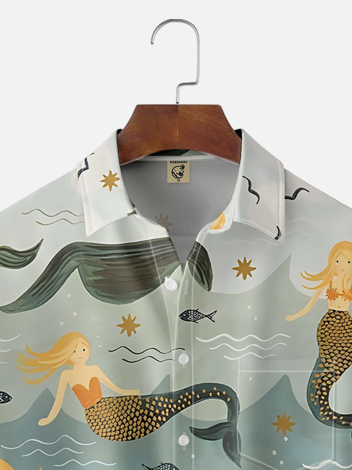 Moisture-wicking Vintage Mermaid Art Chest Pocket Hawaiian Shirt