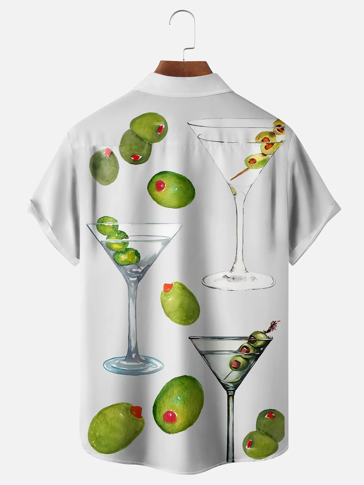 Moisture-wicking Fun Cocktail Art Chest Pocket Hawaiian Shirt