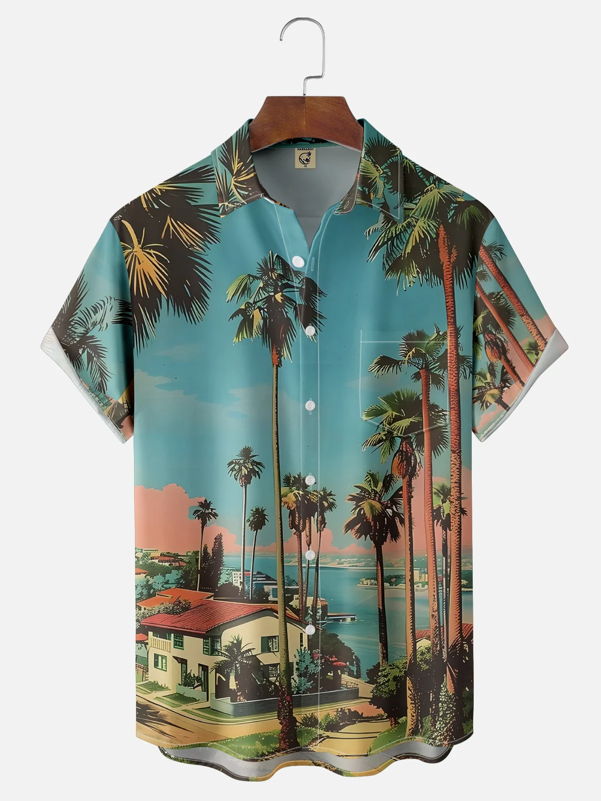 Hardaddy X Artist Clayziq Moisture-wicking Beach Tropical Palm Chest Pocket Hawaiian Shirt