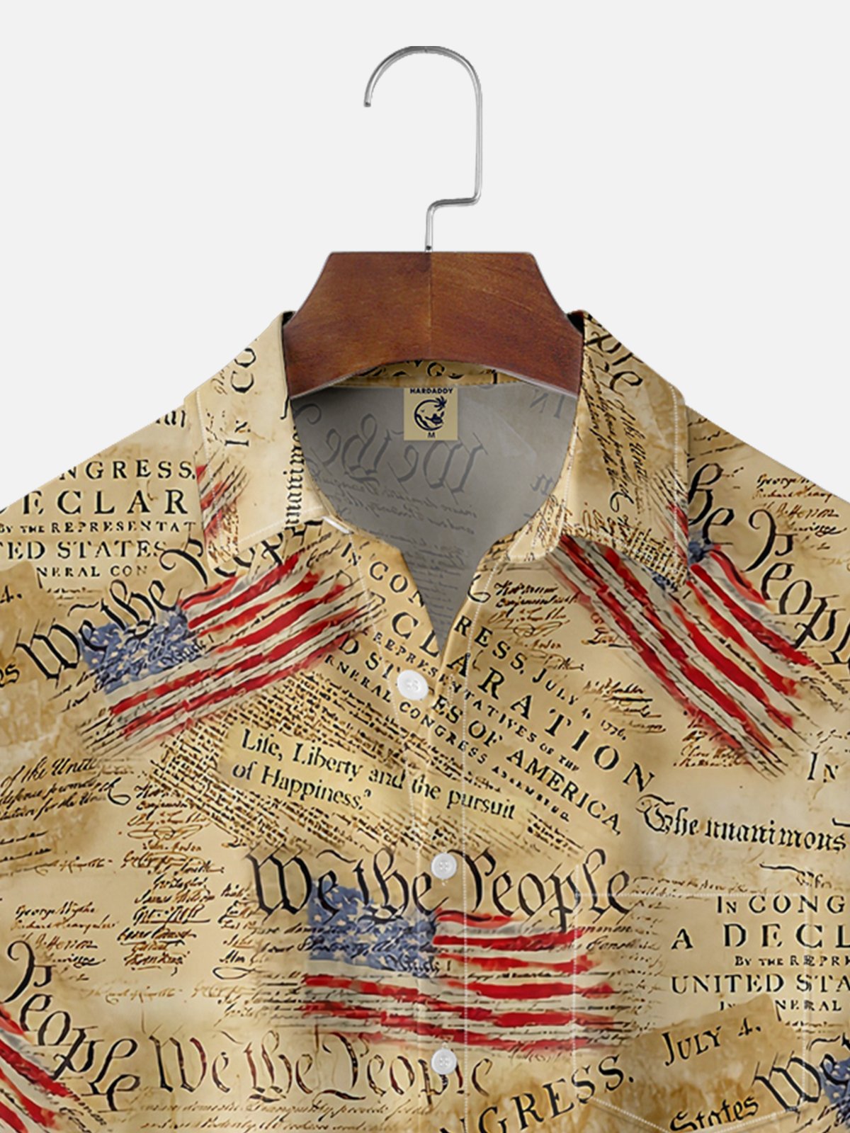 Moisture Wicking Independence Day American Flag Chest Pocket Hawaiian Shirt
