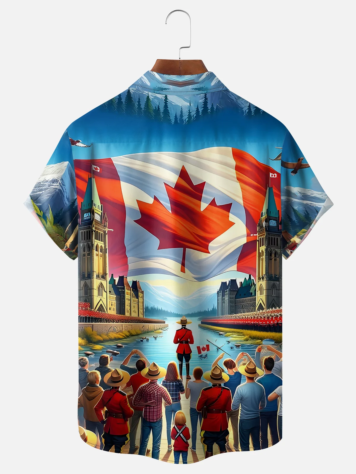 Moisture-wicking Canada Day Canadian Flag Chest Pocket Casual Shirt