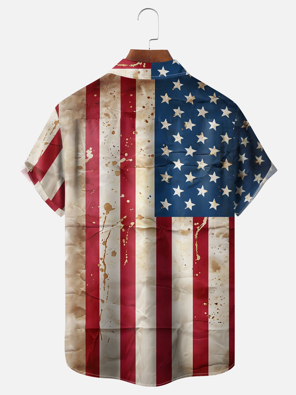 Moisture-wicking American Flag Independence Day Chest Pocket Casual Shirt