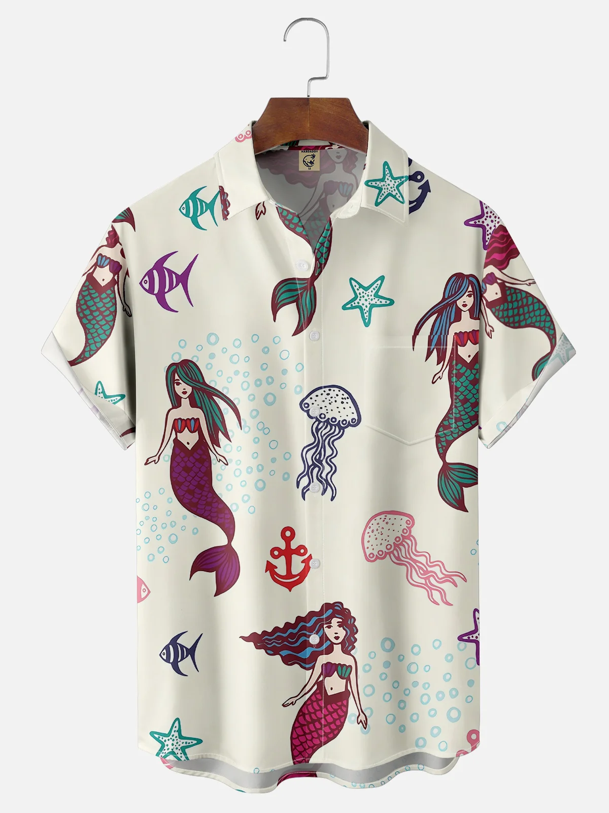 Moisture-wicking Fun Ocean Mermaid Chest Pocket Hawaiian Shirt