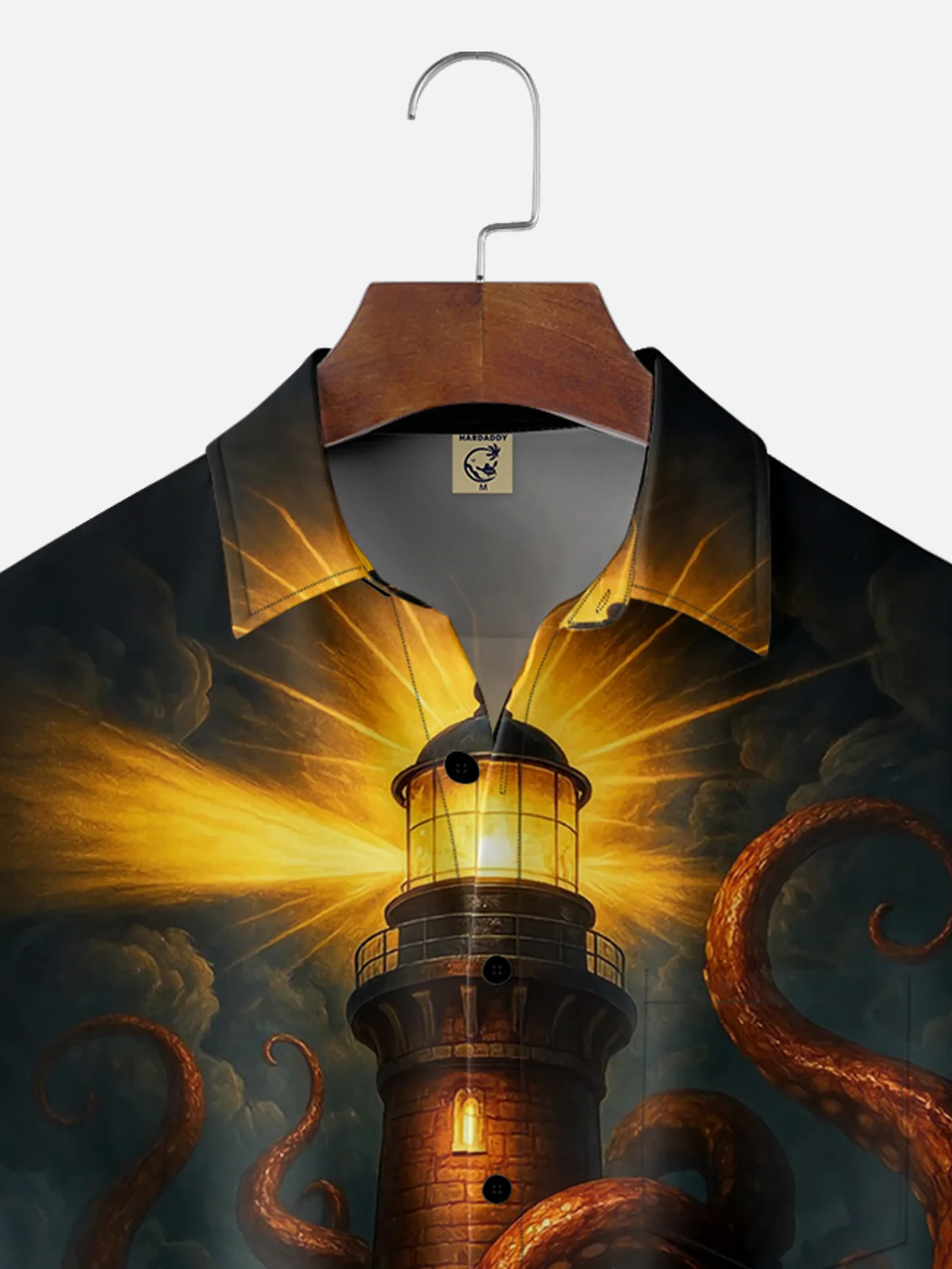 Moisture-wicking Giant Octopus Lighthouse Chest Pocket Casual Shirt