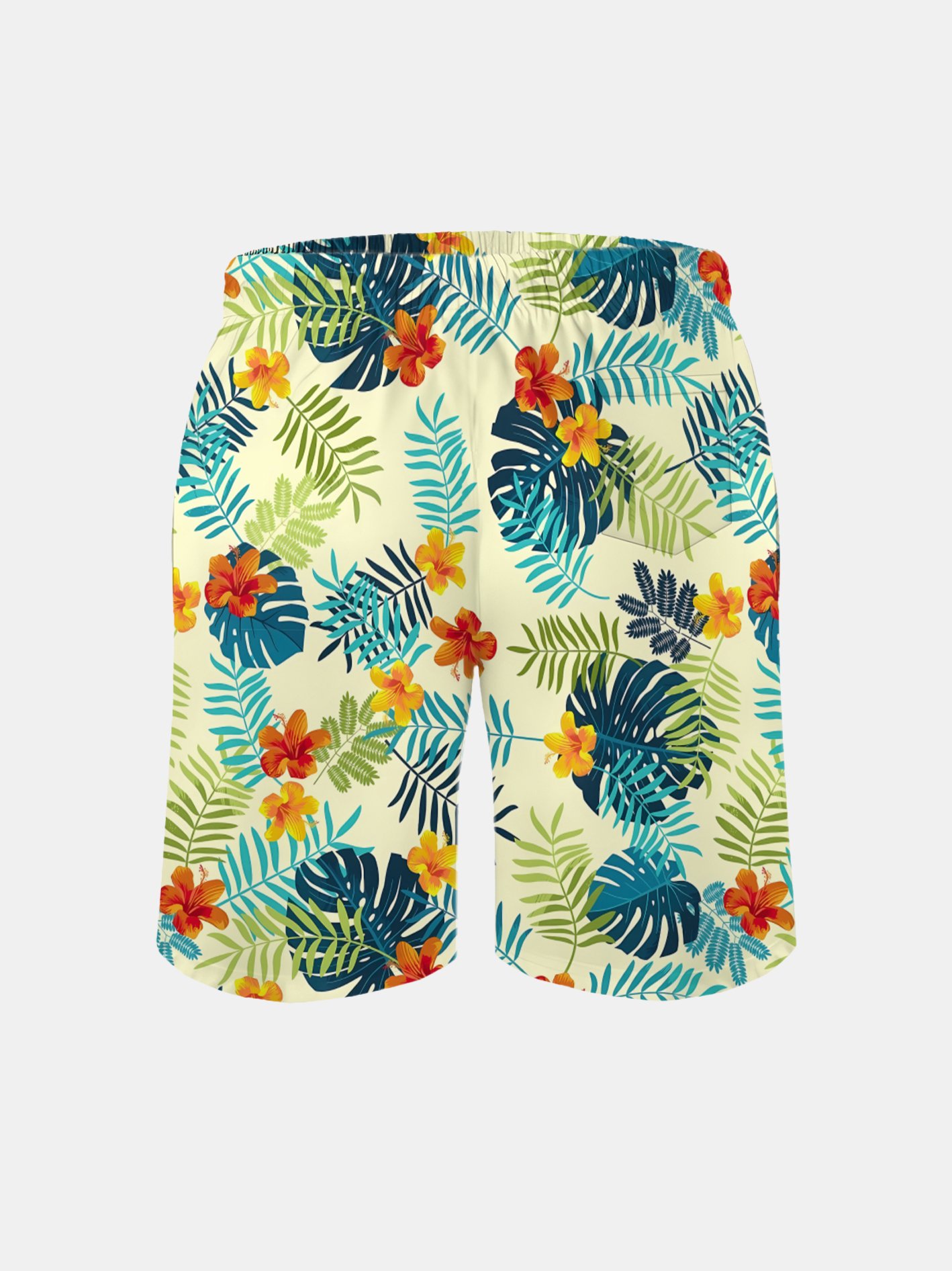 Men's Swim Trunks Hawaiian Tropical Palm Tree Beach Shorts with Pockets