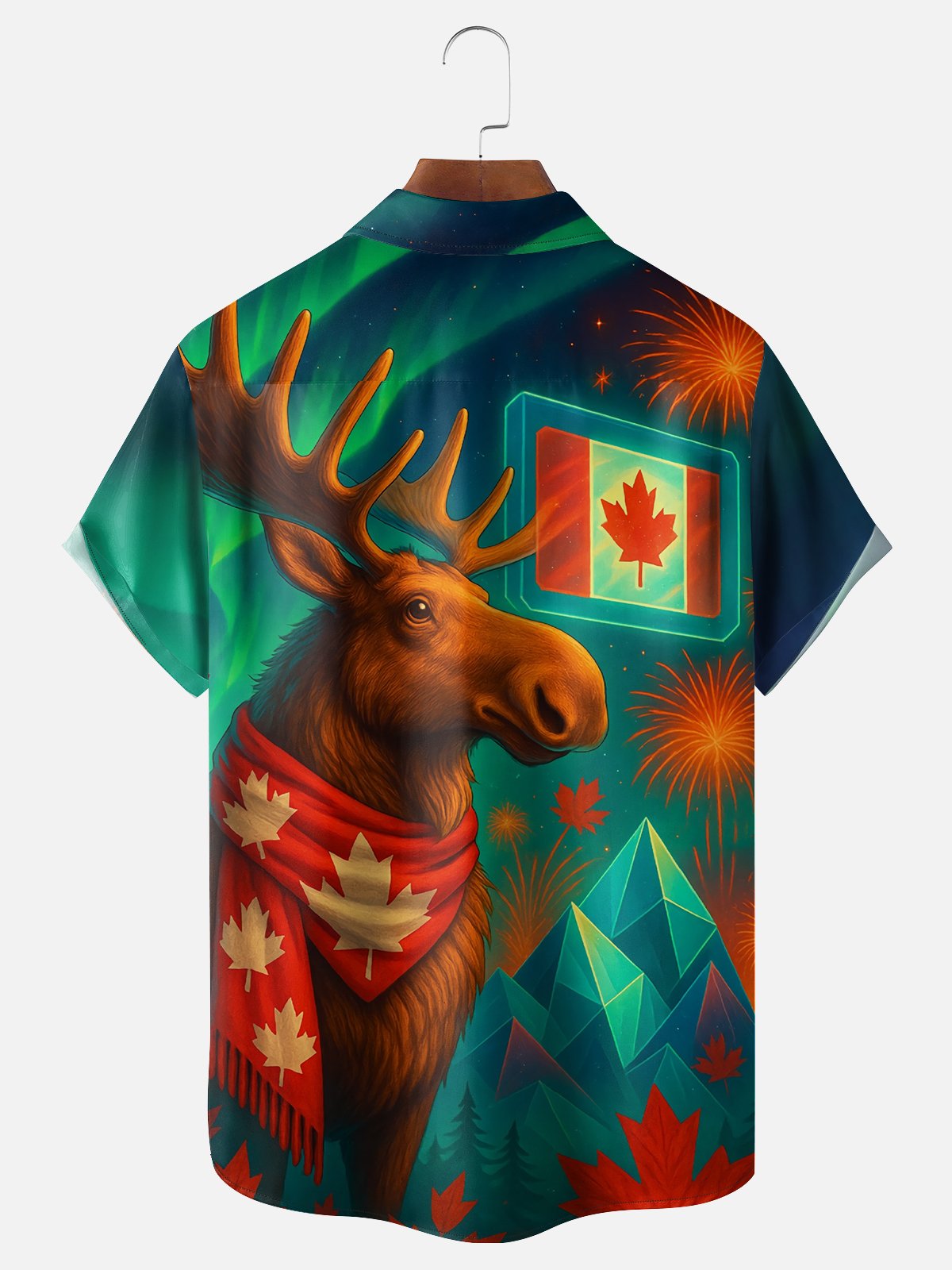 Moisture-wicking Canada Day Reindeer Chest Pocket Casual Shirt